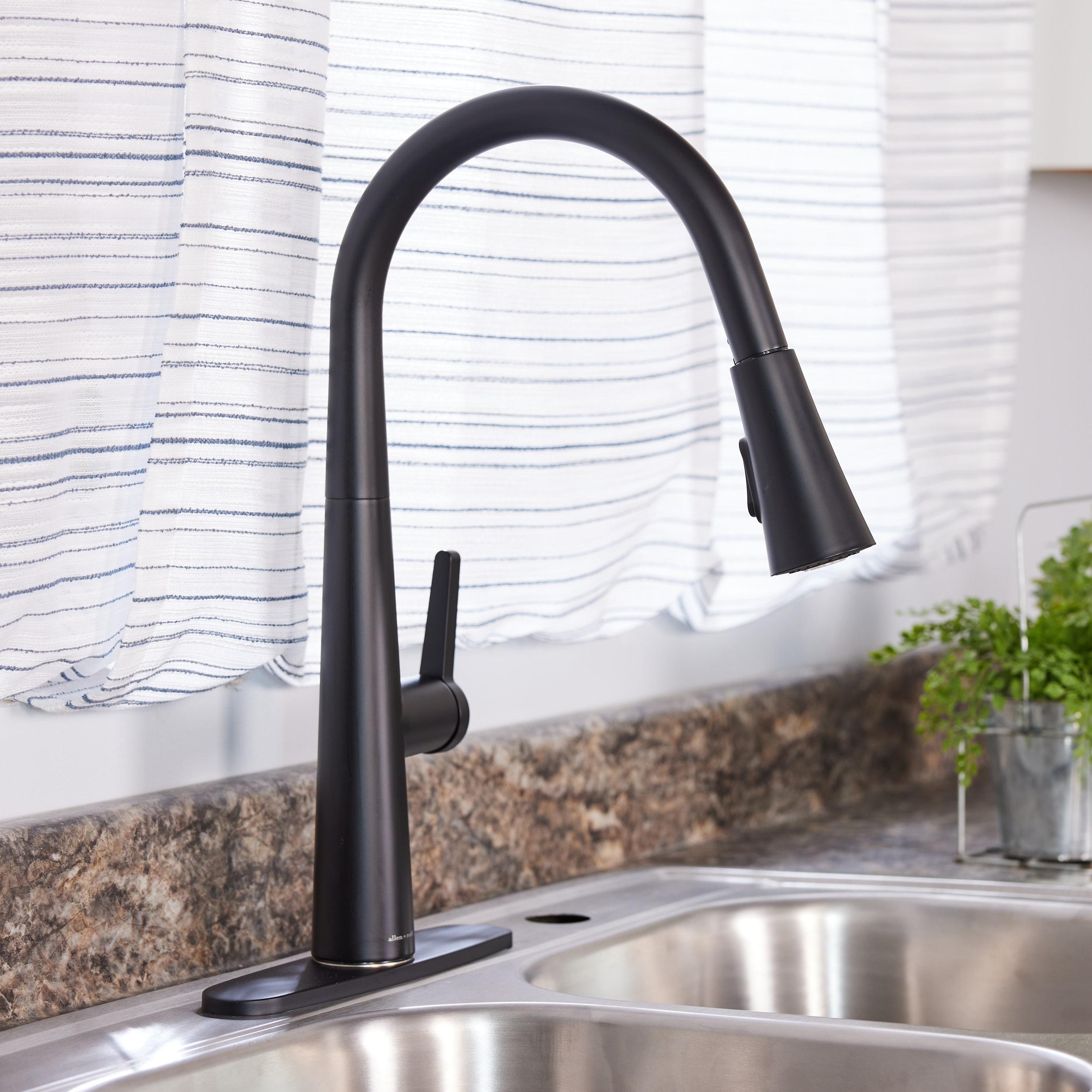 Allen roth Bryton Matte Black 1-Handle Deck-Mount Pull-Down Handle Kitchen Faucet (Deck Plate Included)