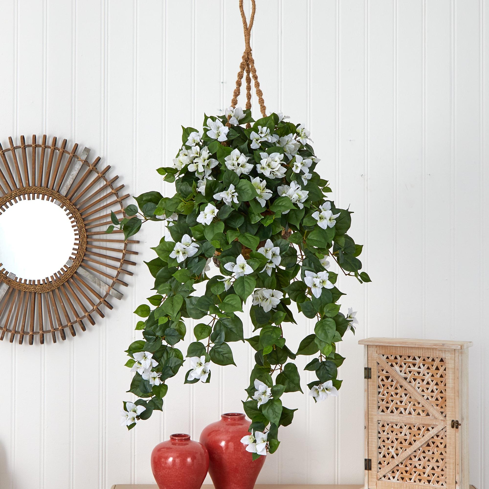 Nearly Natural Home Decor Bougainvillea Hanging Basket