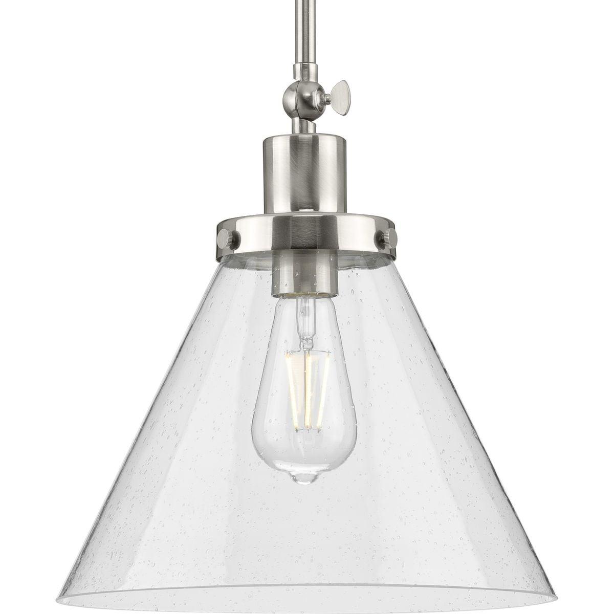 Progress Lighting Hinton 1-Light Industrial Pendant, Brushed Nickel, Seeded Glass Shade