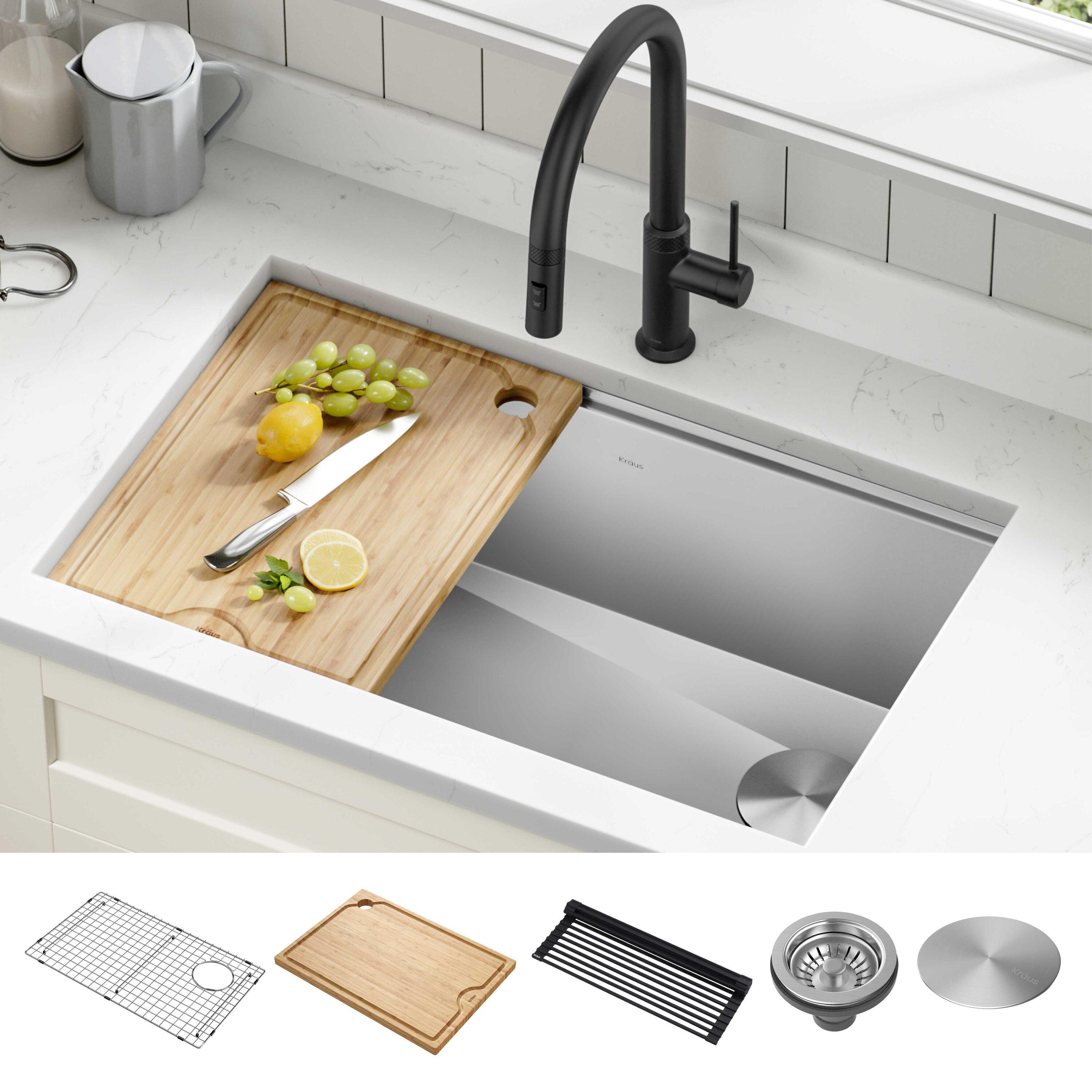 KRAUS Kore™ Workstation 30-inch L Undermount 16 Gauge Single Bowl Stainless Steel Kitchen Sink with Accessories