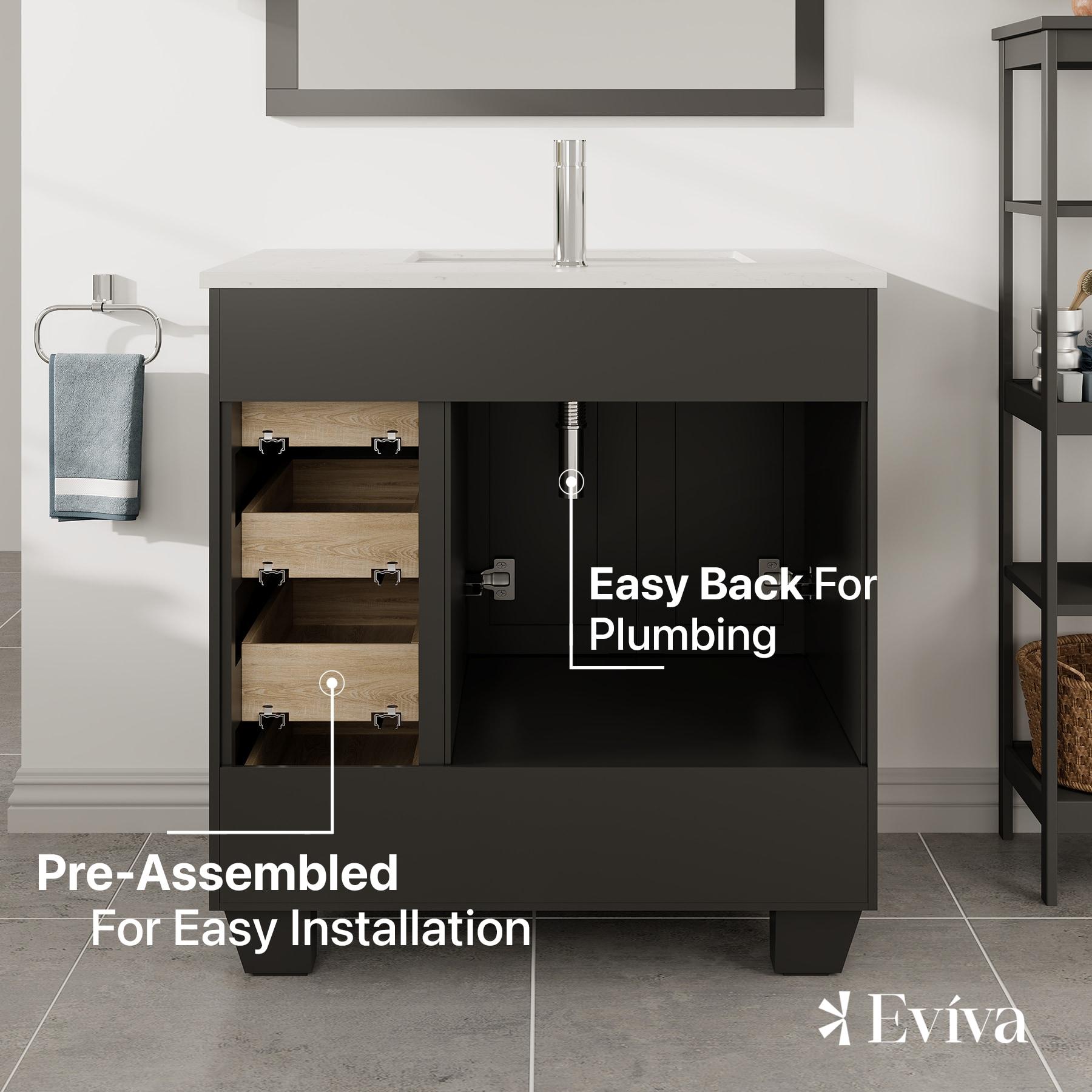 Eviva Loon 30"W x 22"D Espresso Bathroom Vanity with White Carrara Quartz Vanity Top and Rectangular Undermount Sink