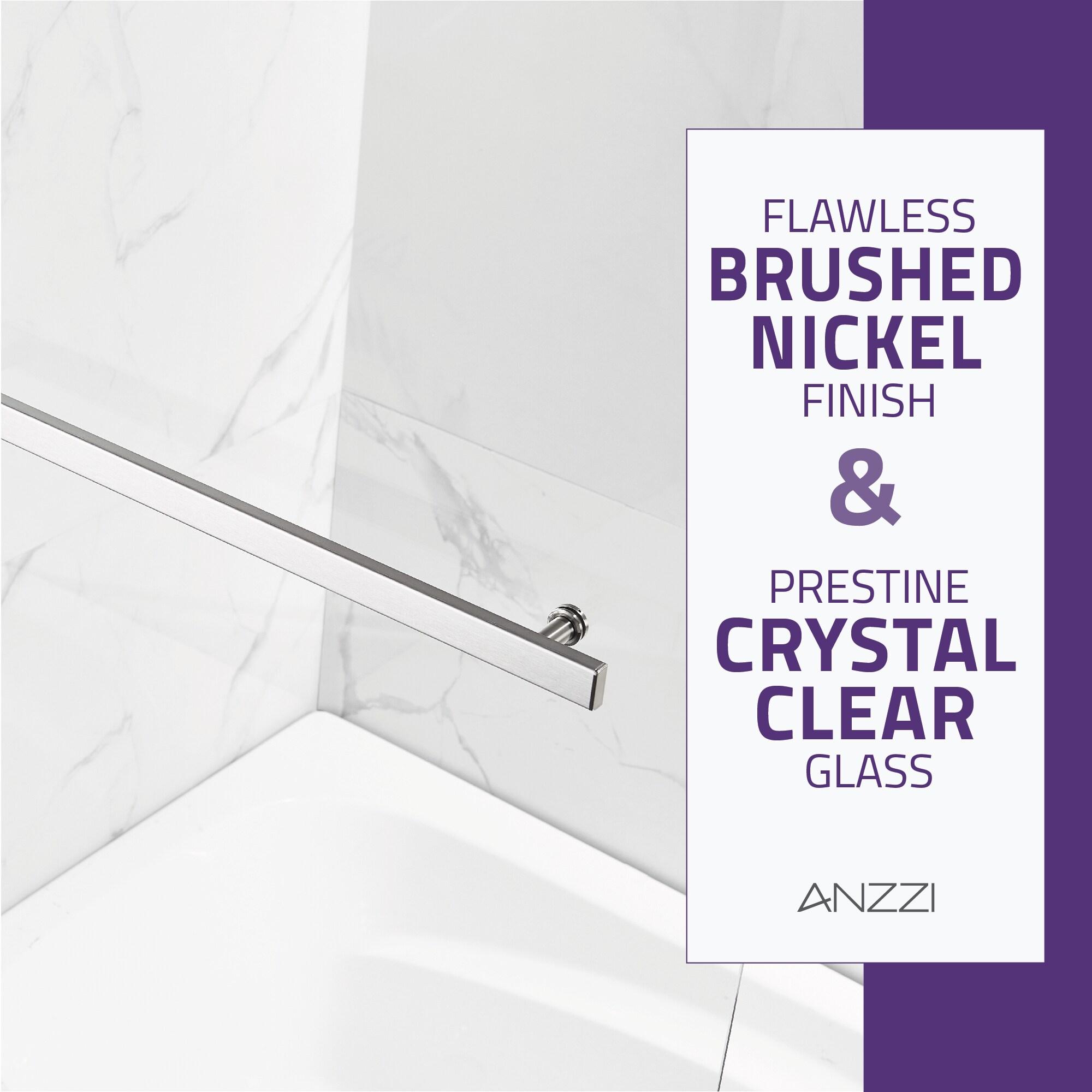 Myth 28 in. W x 56 in. H Hinged Frameless Tub Door with Tsunami Guard Technology