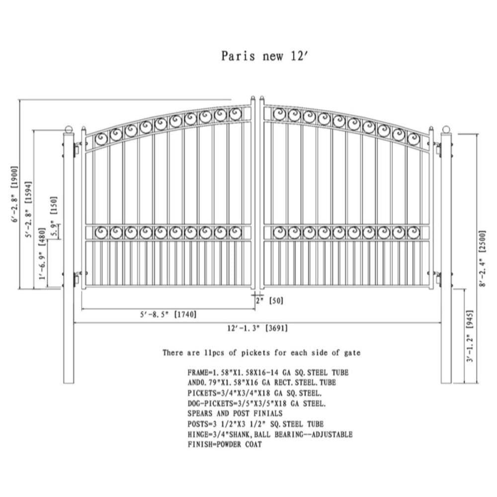 Steel Dual Swing Driveway Gate - PARIS Style