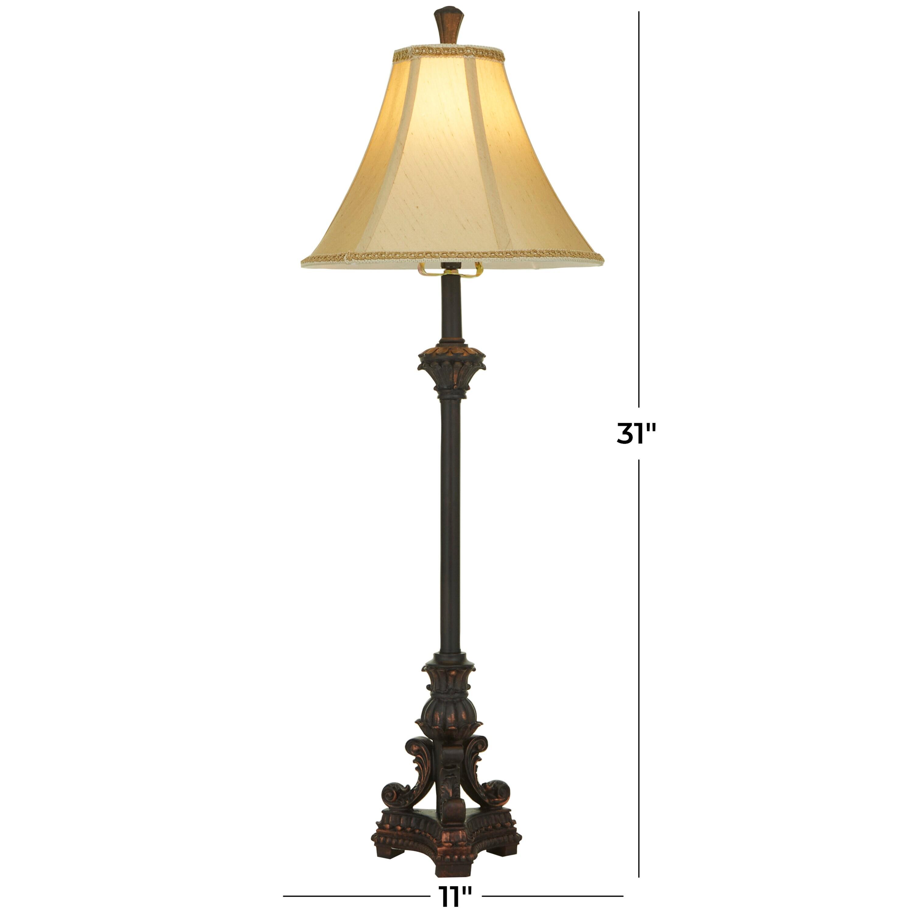 DecMode 31" Antique Style Bronze Buffet Lamp with Beige Fabric Shade