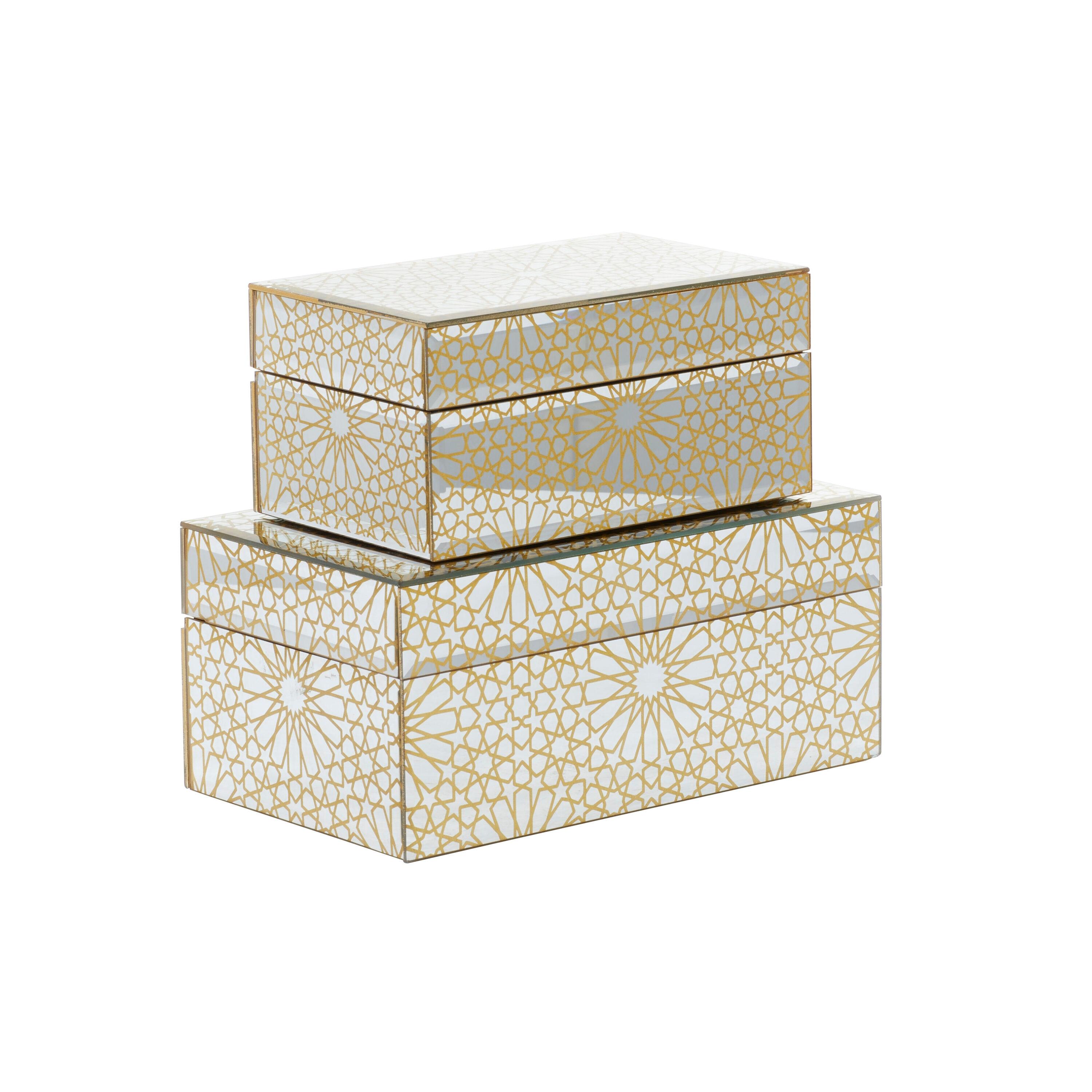 Cosmo living By Cosmopolitan Set Of 2 Gold Wood Glam Box, 11", 9"