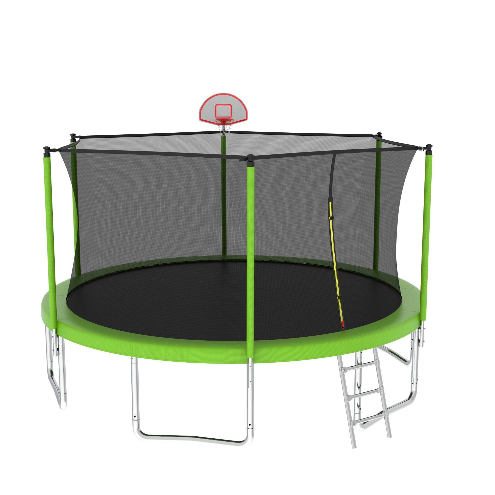 14 FT Green Outdoor Trampoline with Safety Enclosure Net