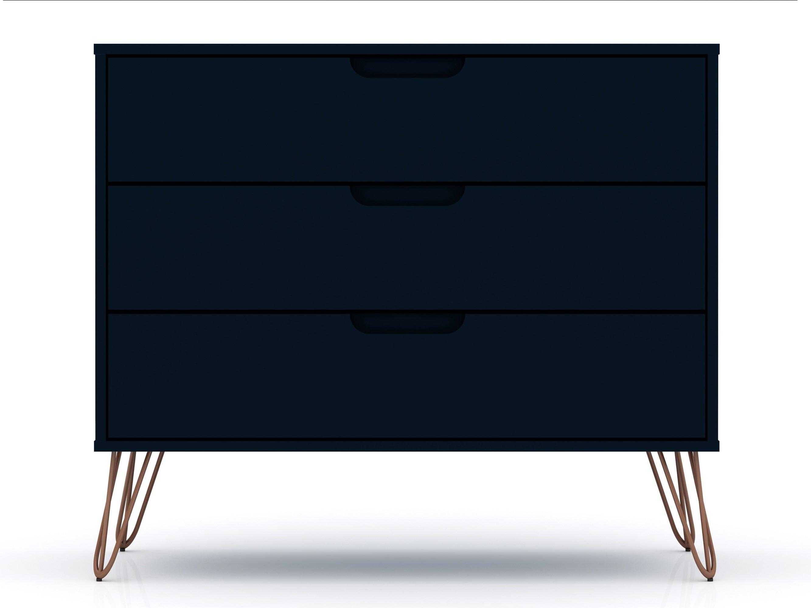 Manhattan Comfort Set of 2 Rockefeller 3 Drawer Dresser Tatiana Midnight Blue: MDF Bedroom Storage, Easy-Glide, Includes Anti-Tip Hardware