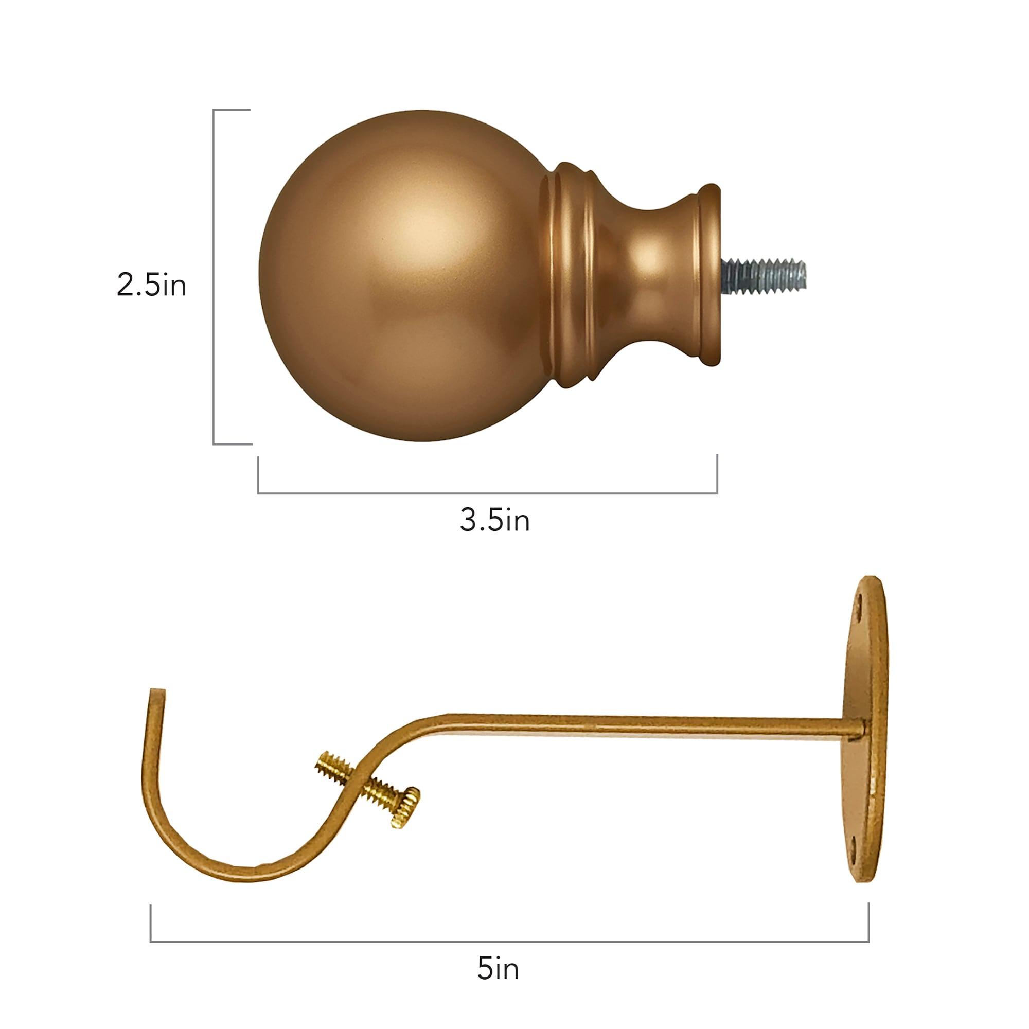 Cordelia 1" Window Drapery Single Curtain Rod with Globe Ball Finial - 86"-120" - Soft Gold - Elrene Home Fashions