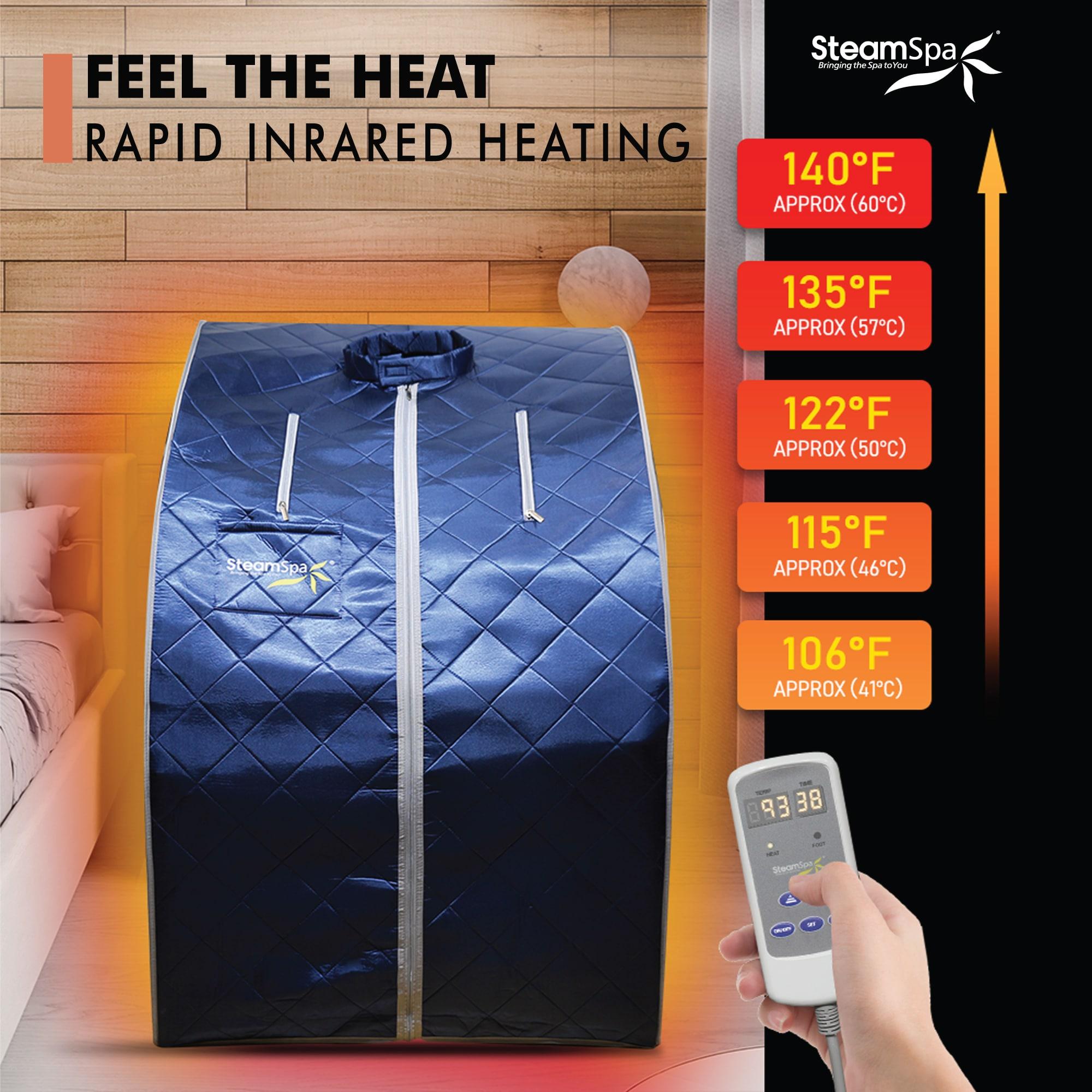 Steam Spa SteamSpa Portable 1-Person Home Sauna with Infrared Heating, Digital Control, Foot Heating Pad, Foldable Chair and Foot Massager in Blue Finish | Wayfair