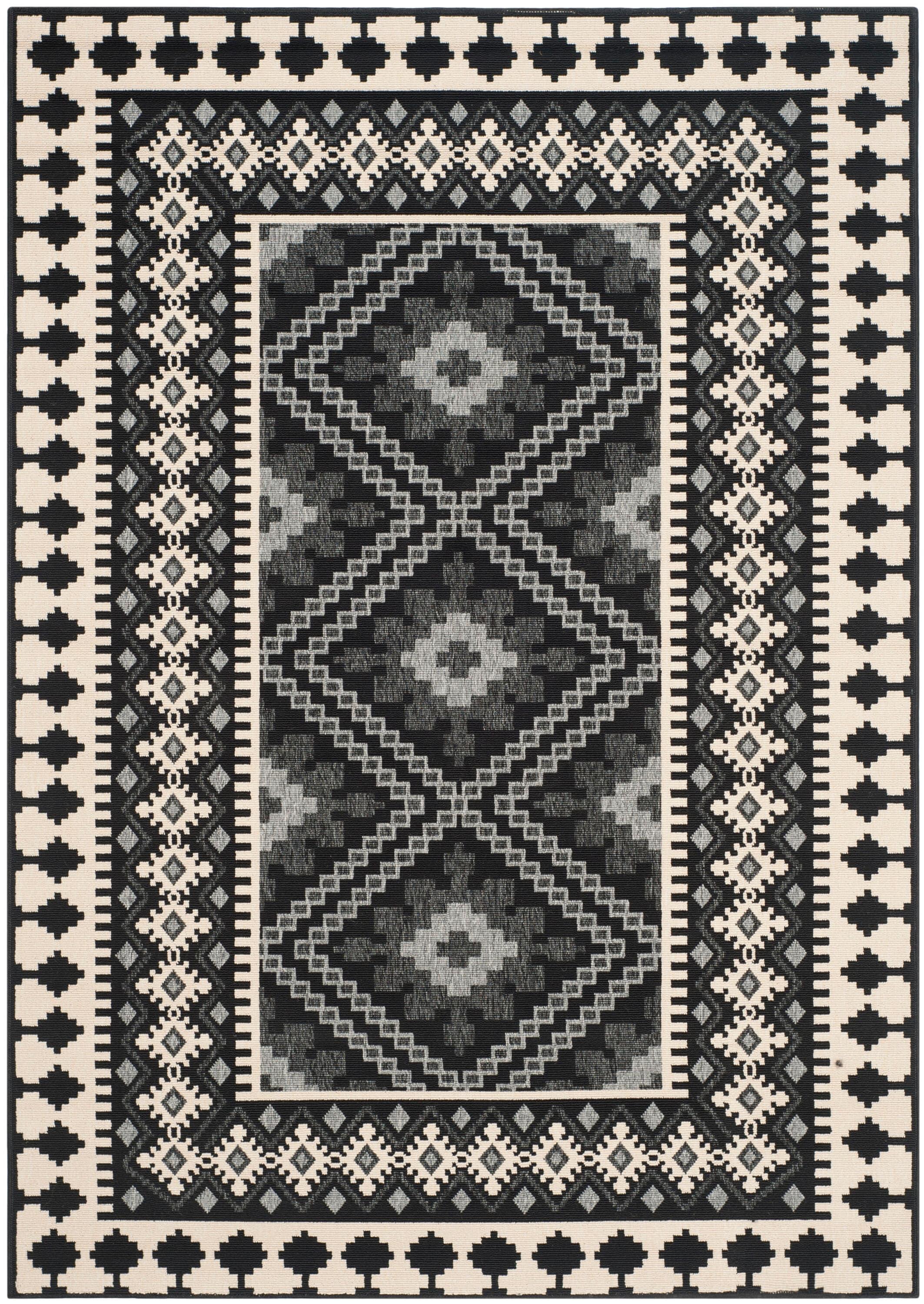 Veranda VER099 Power Loomed Indoor and Outdoor Area Rug - Black/Creme - 5'3"x7'7" - Safavieh.