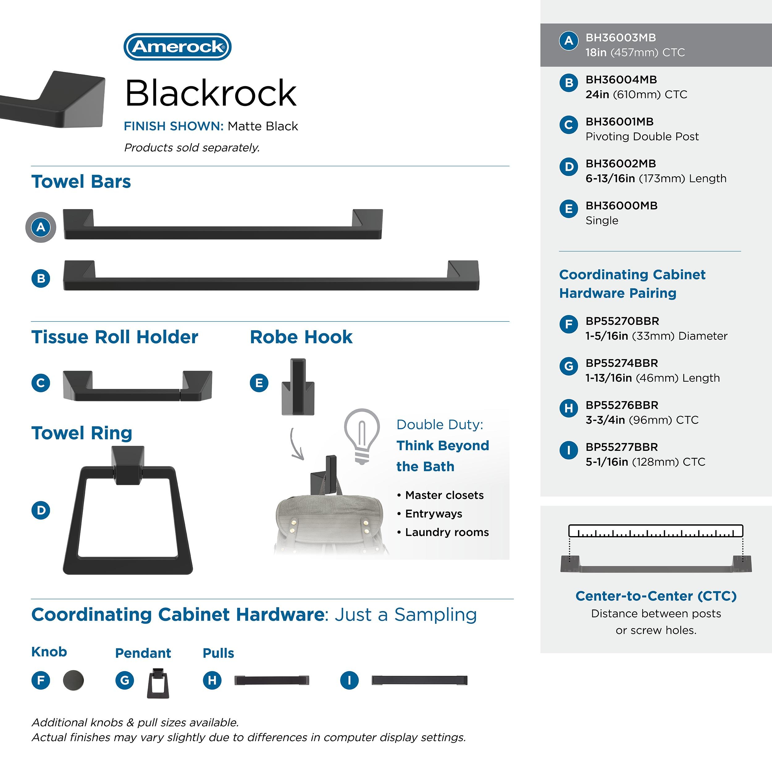 Amerock Blackrock Matte Black 18 inch (457mm) Towel Bar