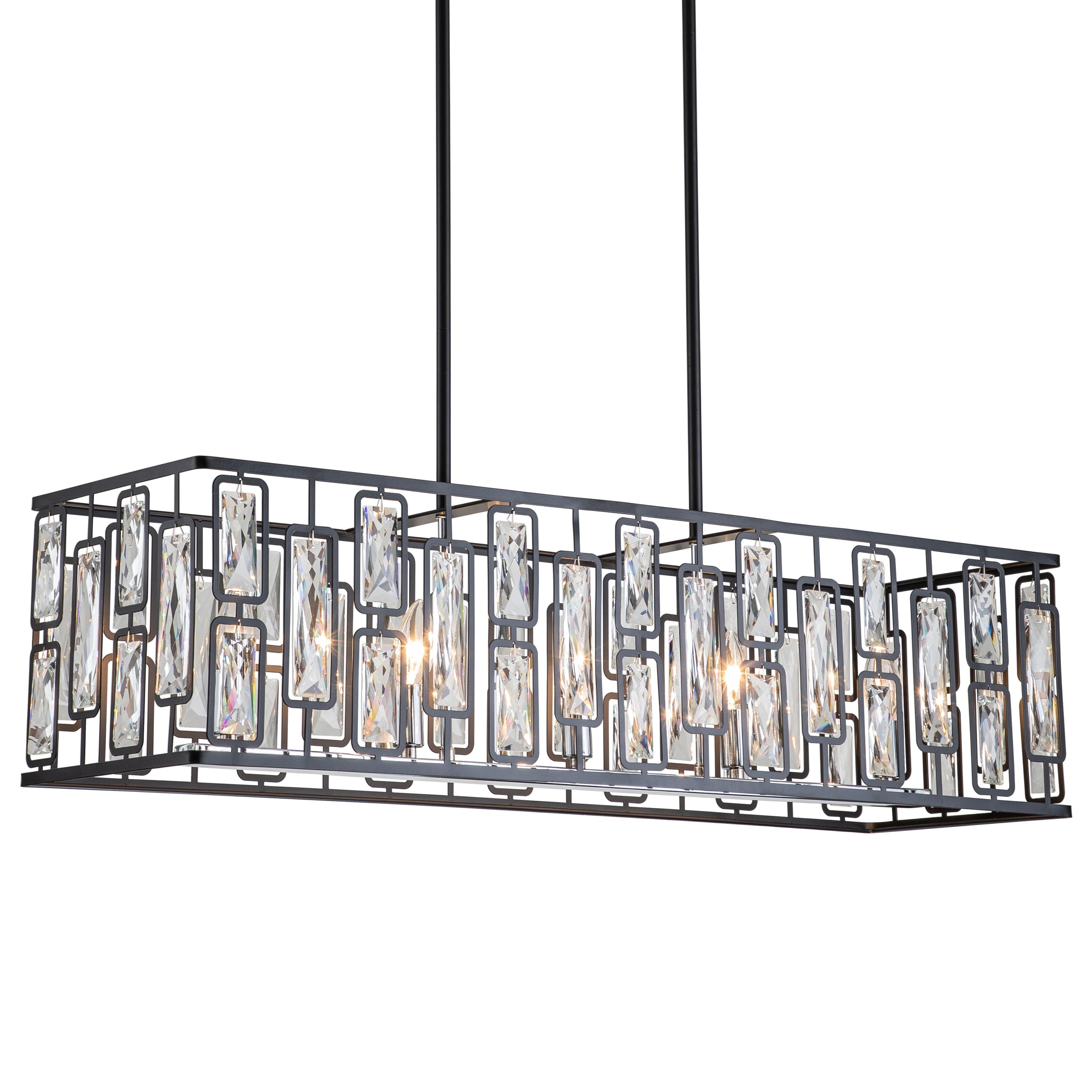 C Cattleya 5-Light Black Rectangular Island Chandelier with Faceted Crystals