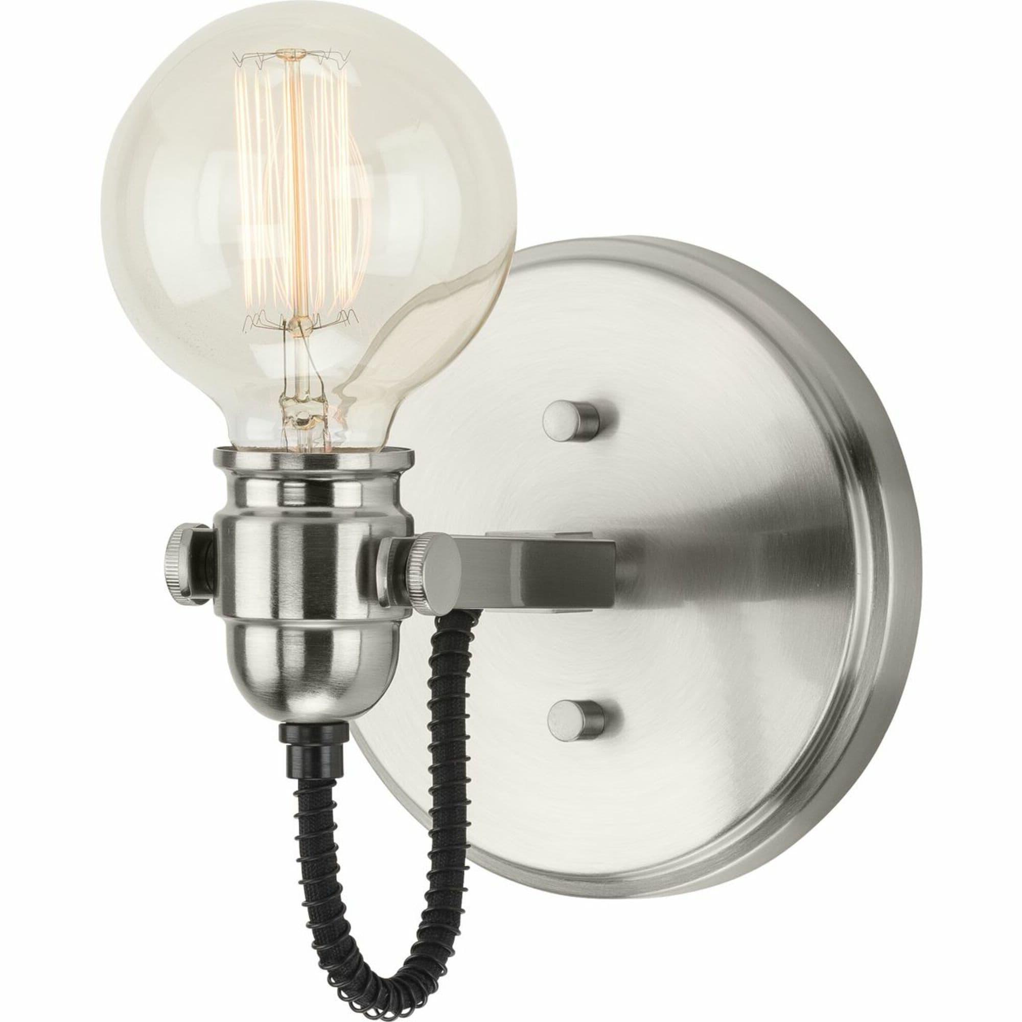 Progress Lighting, Axle Collection, 1-Light, Bath Vanity Light, Brushed Nickel, Vintage Style