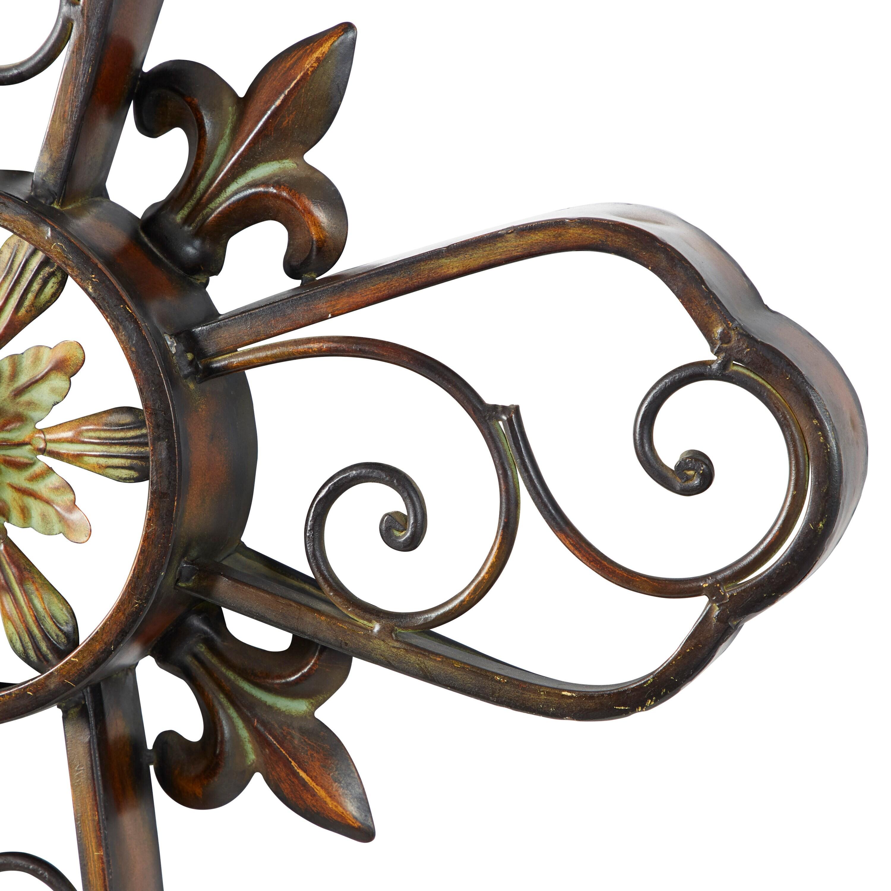 DecMode Brown Metal Scroll Cross Wall Decor