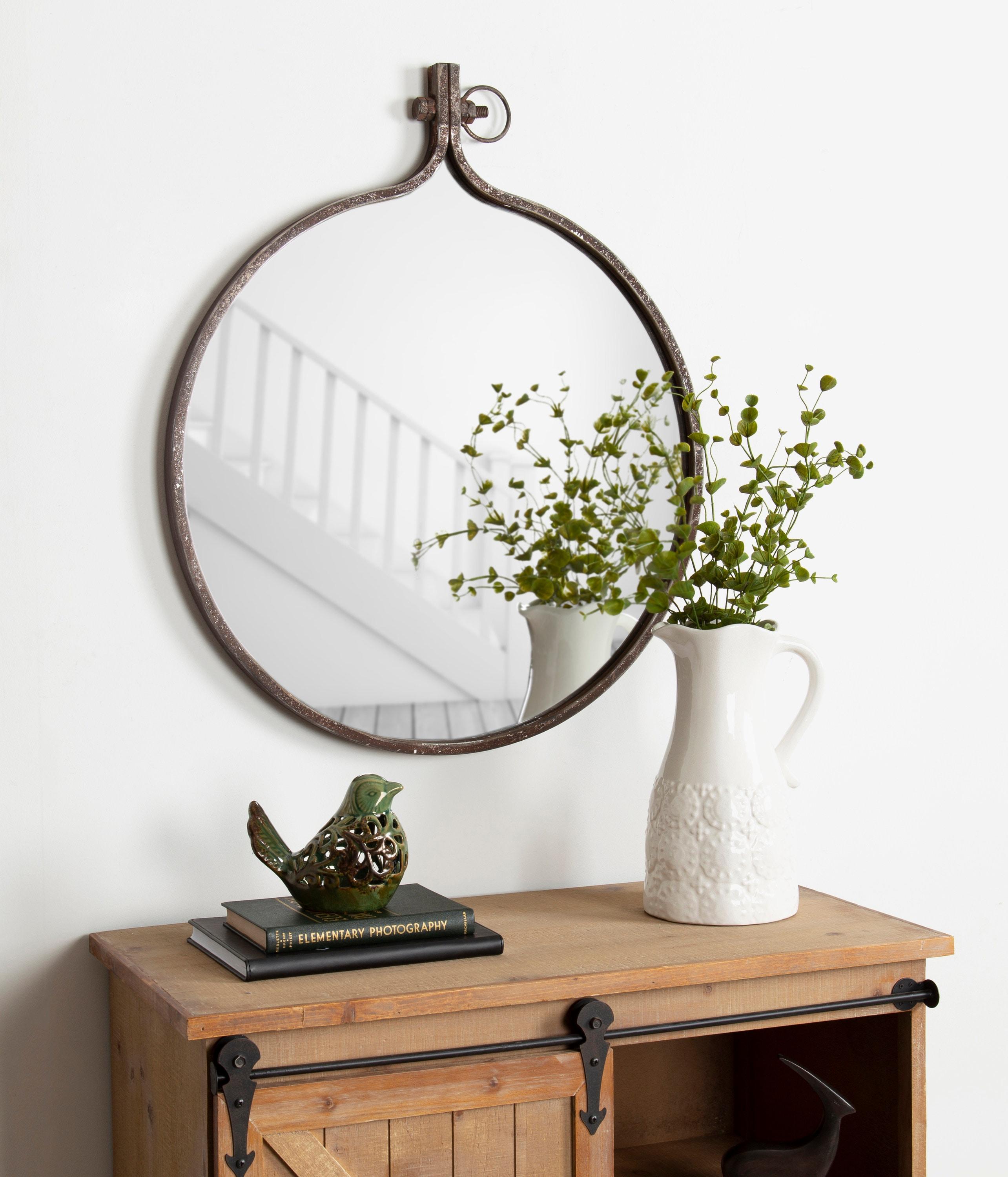 24" x 28" Yitro Metal Framed Wall Mirror Bronze - Kate and Laurel: Round, Oil Rubbed, Hanging Decor