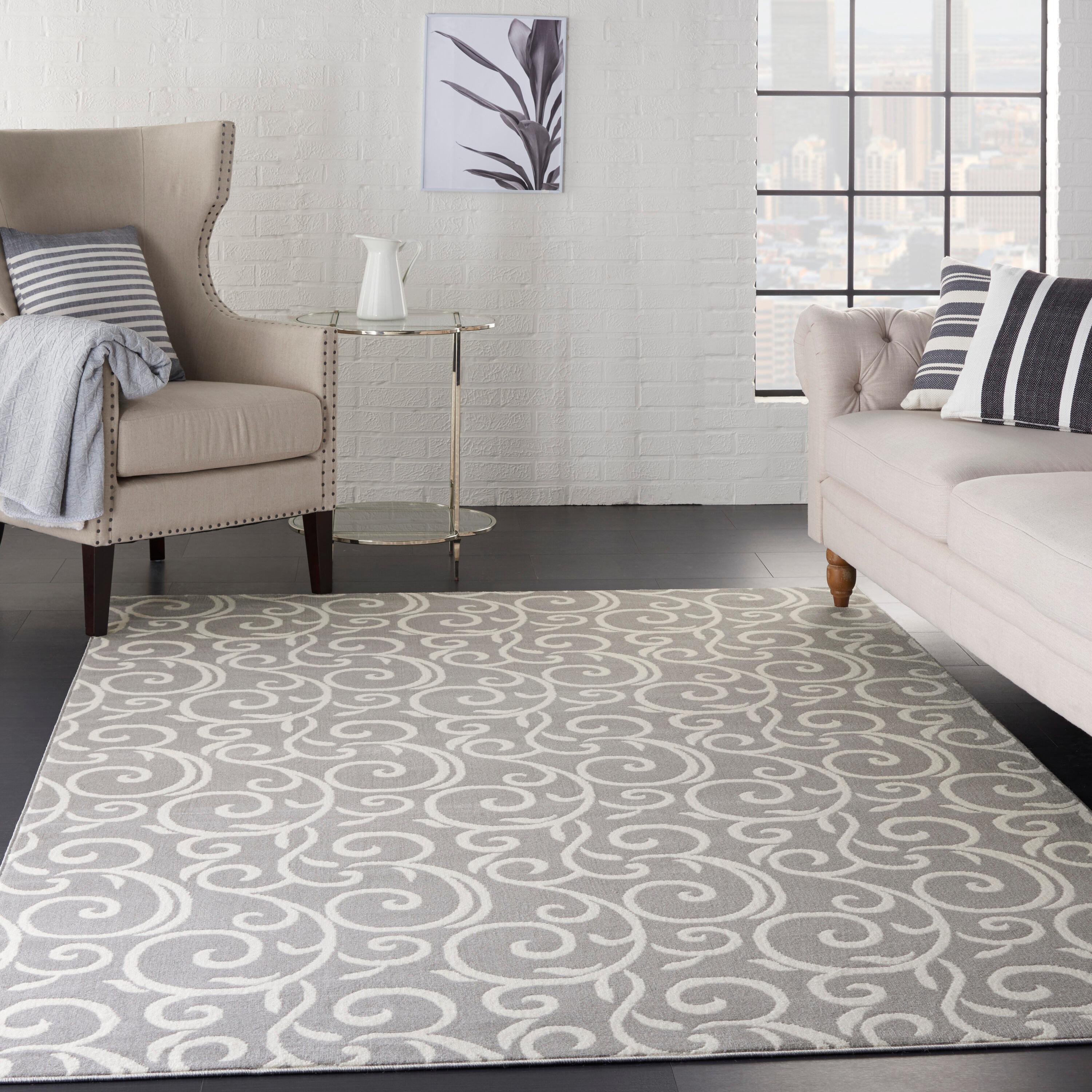 Nourison Grafix 6' x 9' Grey Area Rug Bohemian Contemporary Botanical by Nourison