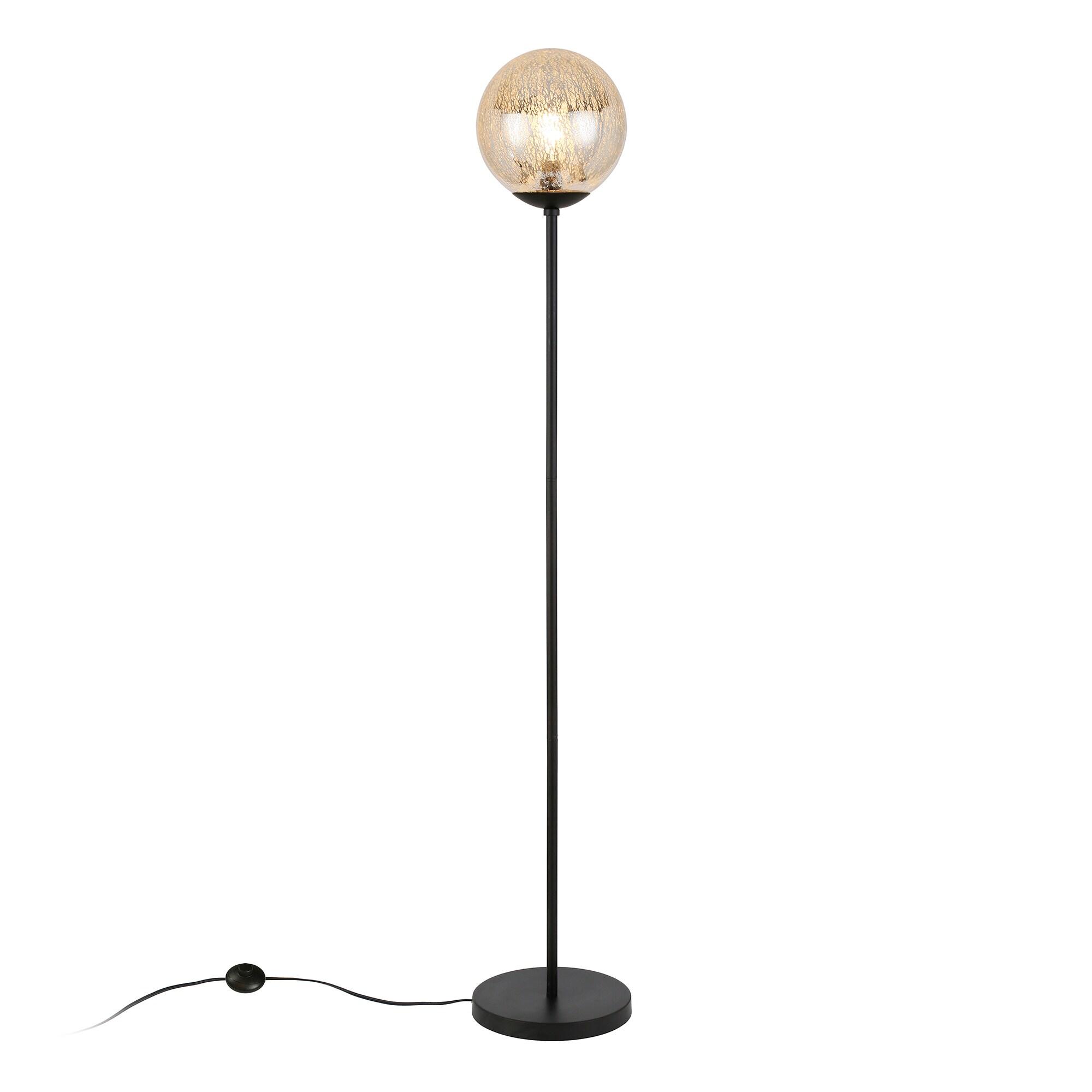 Evelyn&Zoe Oula 66" Tall Floor Lamp with Glass Shade, Blackened Bronze/Mercury Glass