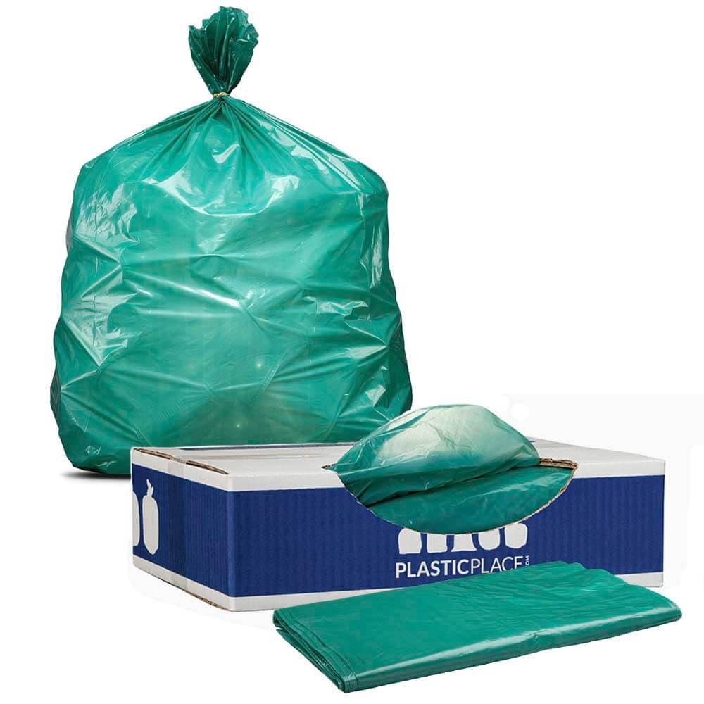 Plasticplace 55-60 Gallon Trash Bags, Green (50 Count)