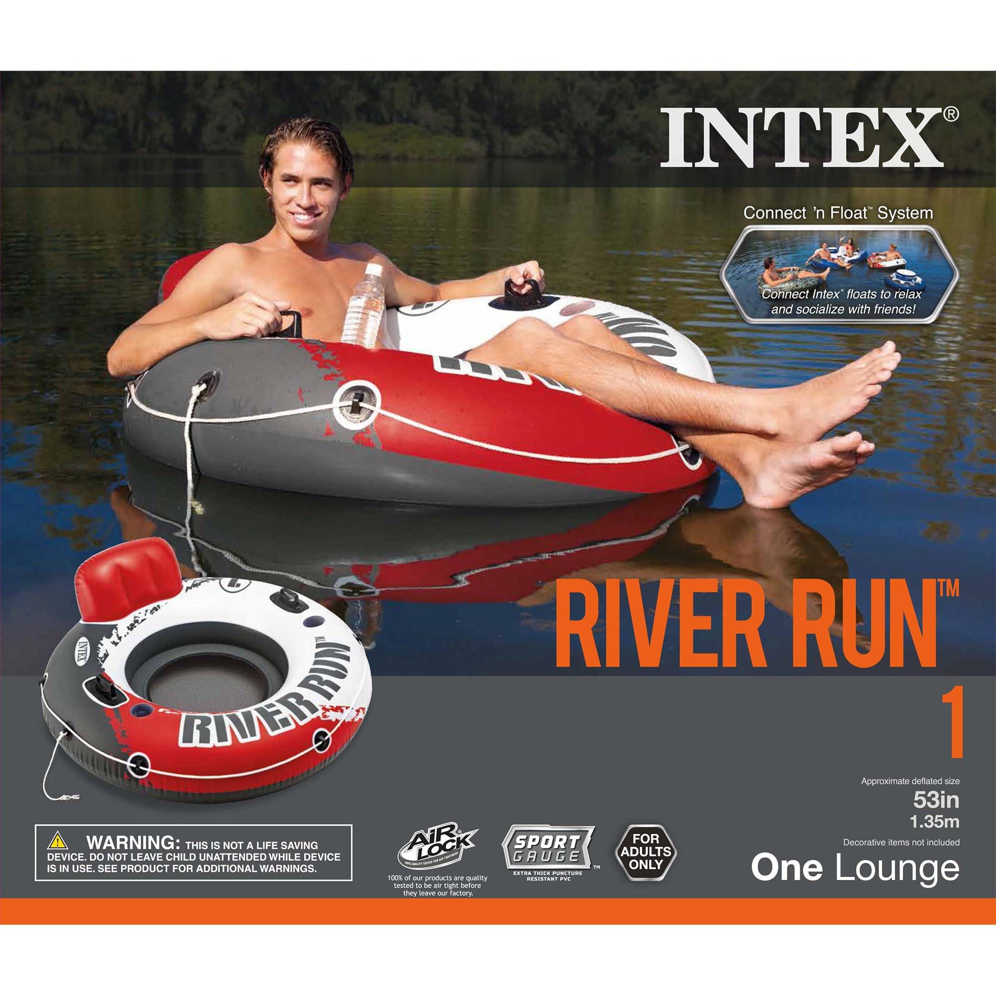 Intex River Run 53 Inch Inflatable Floating Water Tube Lake Pool Ocean Raft & River Run II Inflatable 2 Person Pool Tube Float w/ Cooler & Repair Kit