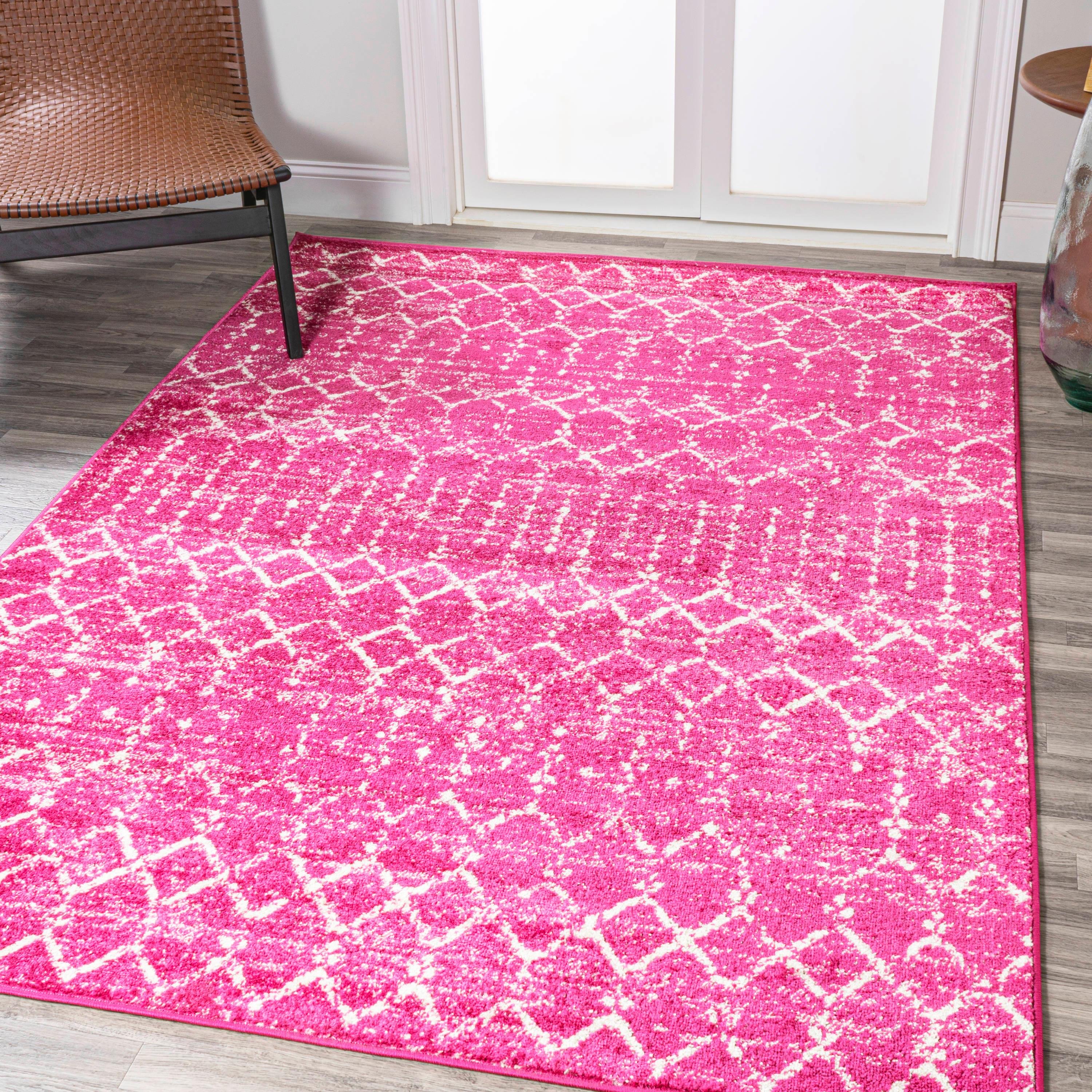 8' x 10' Moroccan HYPE Boho Vintage Diamond Area Rug, Fuchsia/Ivory - JONATHAN Y