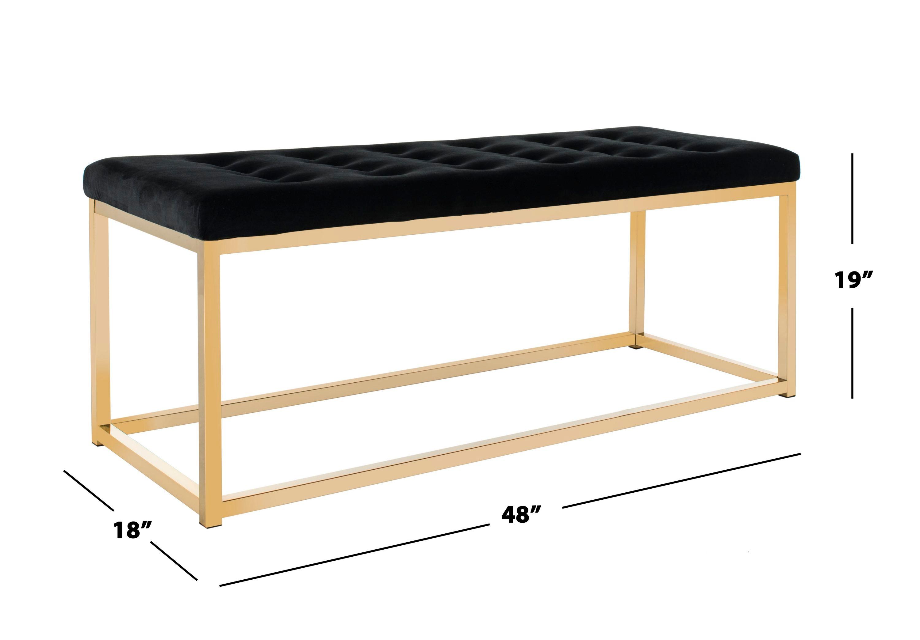 Reynolds Velvet Bench - Black Velvet/Brass - Safavieh