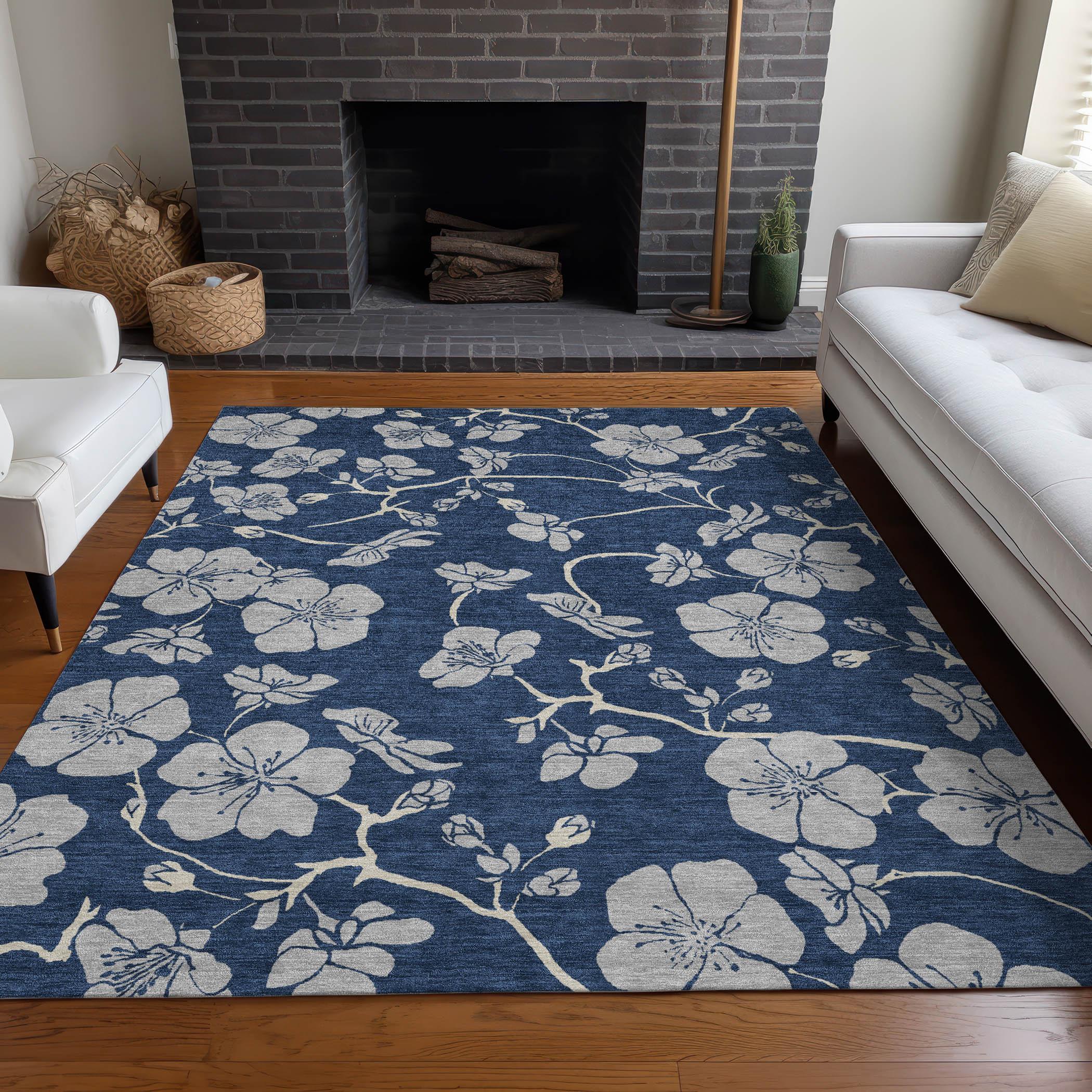 Machine Washable Indoor/Outdoor Chayden ACN1034 Navy 3' x 5' Rug