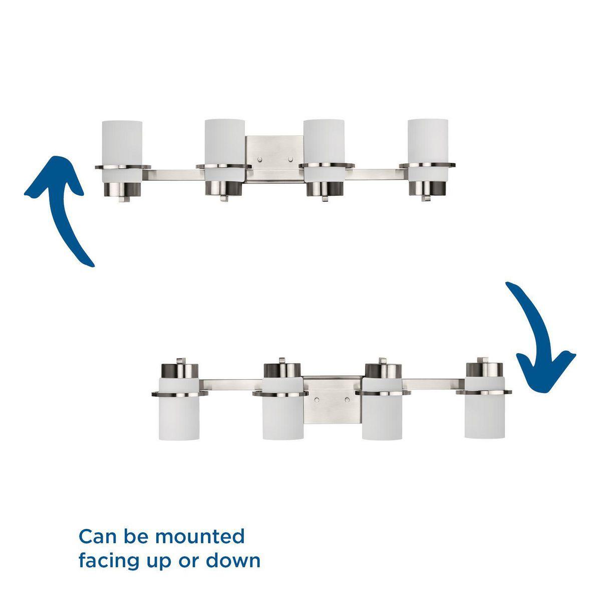 Progress Lighting Reiss 4-Light Vanity Light, Brushed Nickel, White Glass Shades
