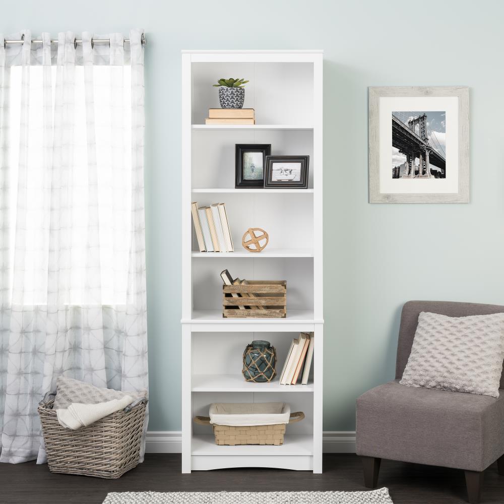 80" Tall Bookshelf White - Prepac: Laminated 6-Shelf Storage, Modern Design