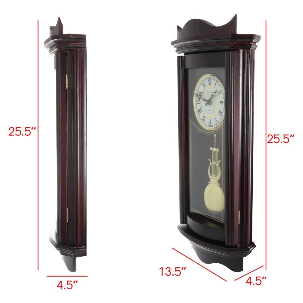Bedford Clock Collection Weathered Chocolate Cherry Wood 25" Wall Clock with Pendulum