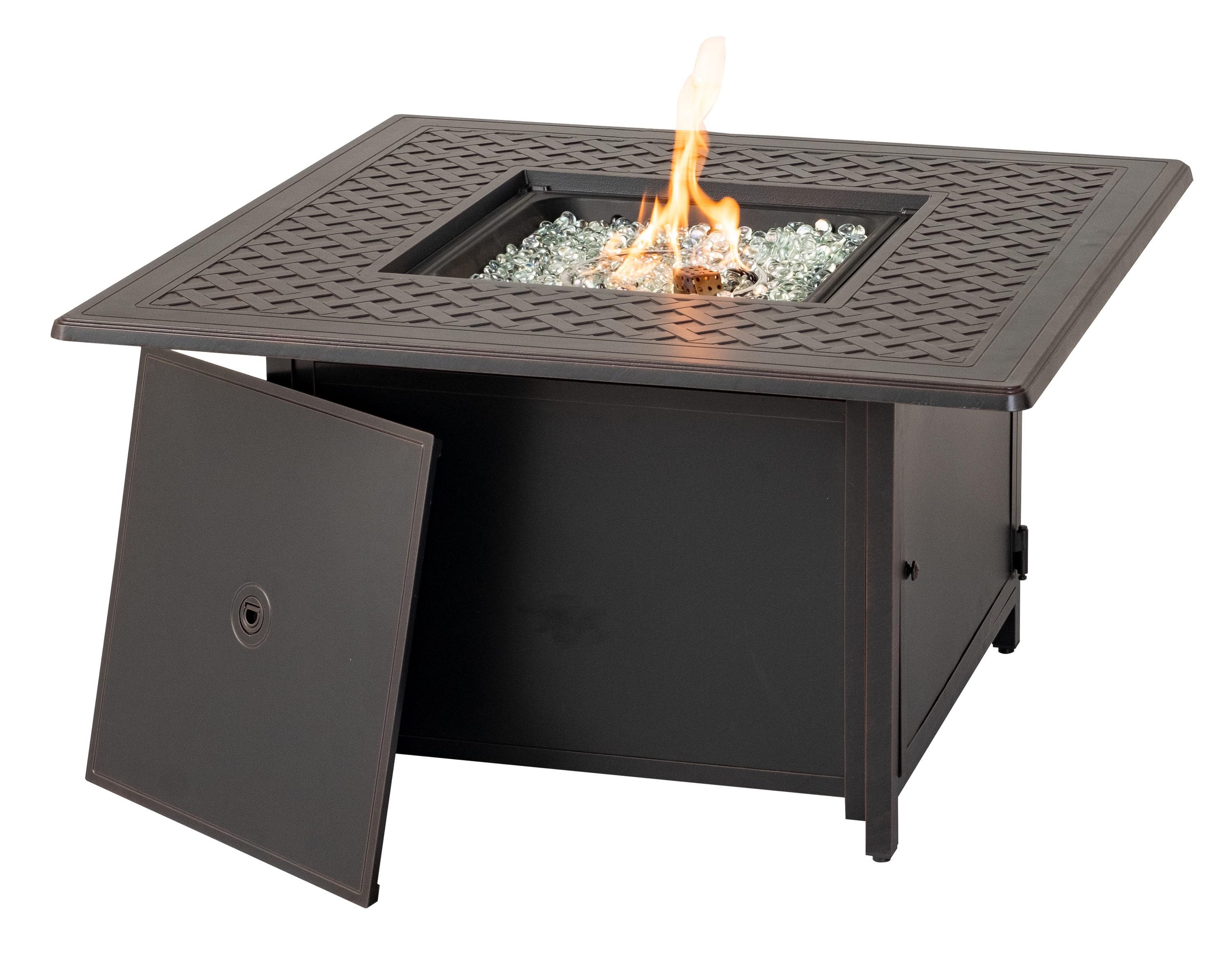 Heron 42" Square Black Gas Fire Pit Table with Clear Glass Beads