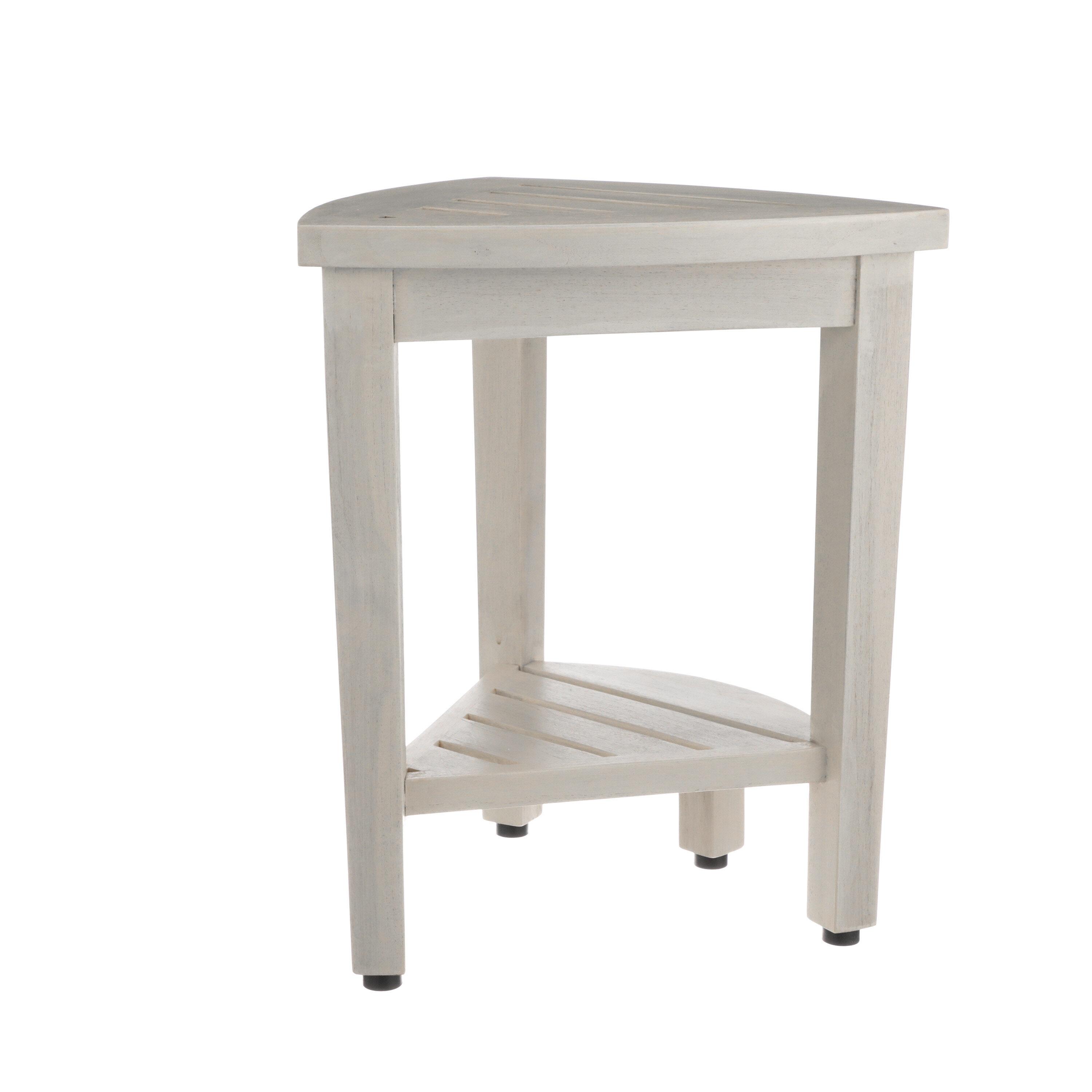 CoastalVogue 15" FlexiCorner ED1123 Wide Teak Wood Shower Bench/Stool : Microfiber, Machine Washable, Non-Slip Backing