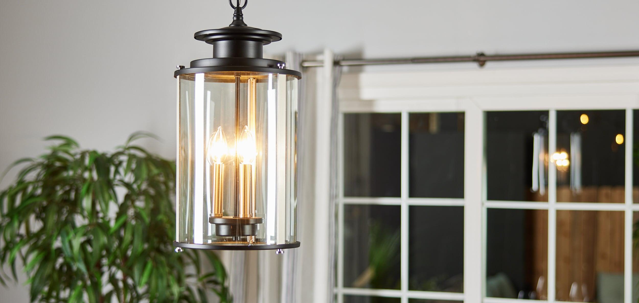 Progress Lighting Squire 3-Light Hanging Lantern, Steel, Black Finish, Clear Glass Shade