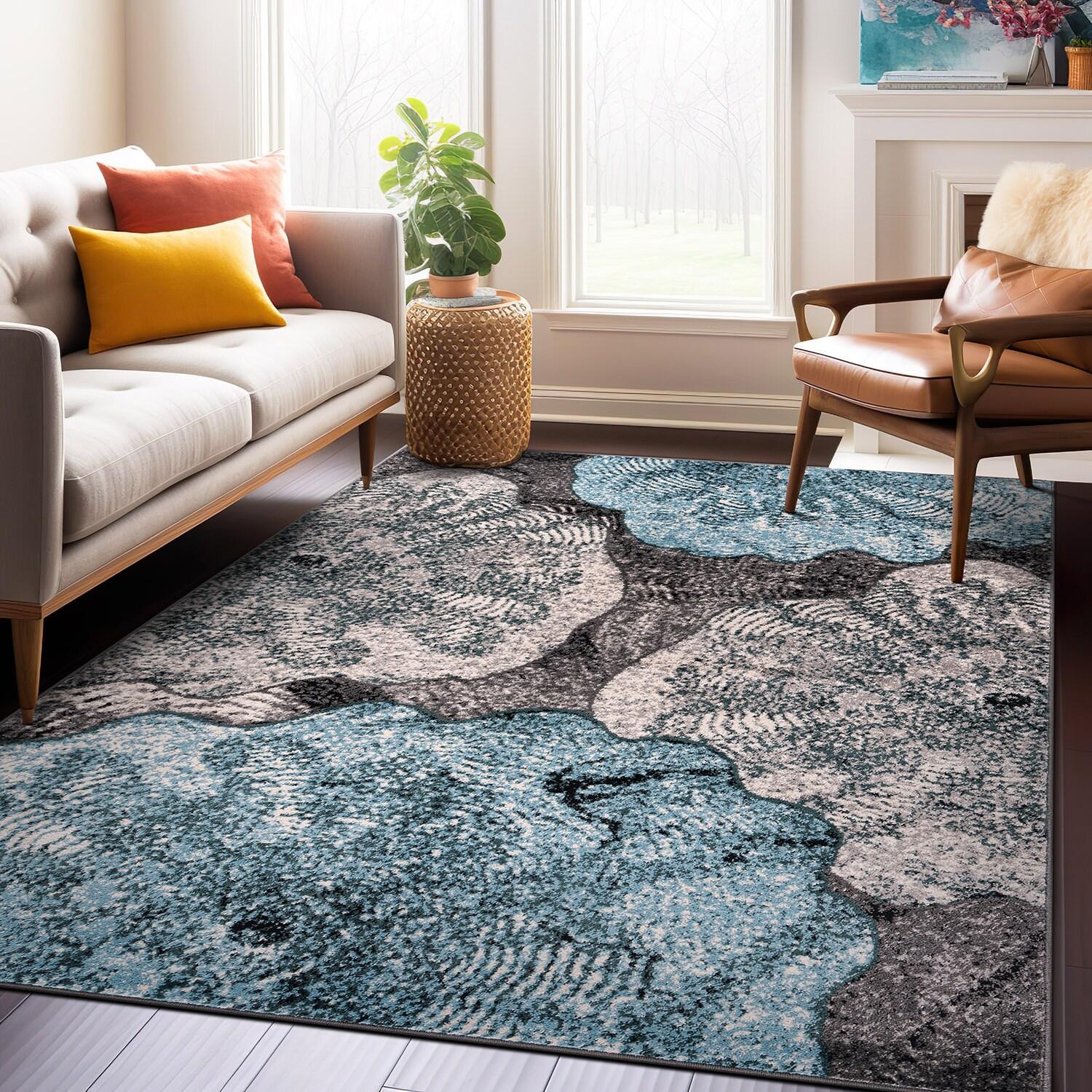 World Rug Gallery Contemporary Floral Design Area Rug - Blue 5'x7'