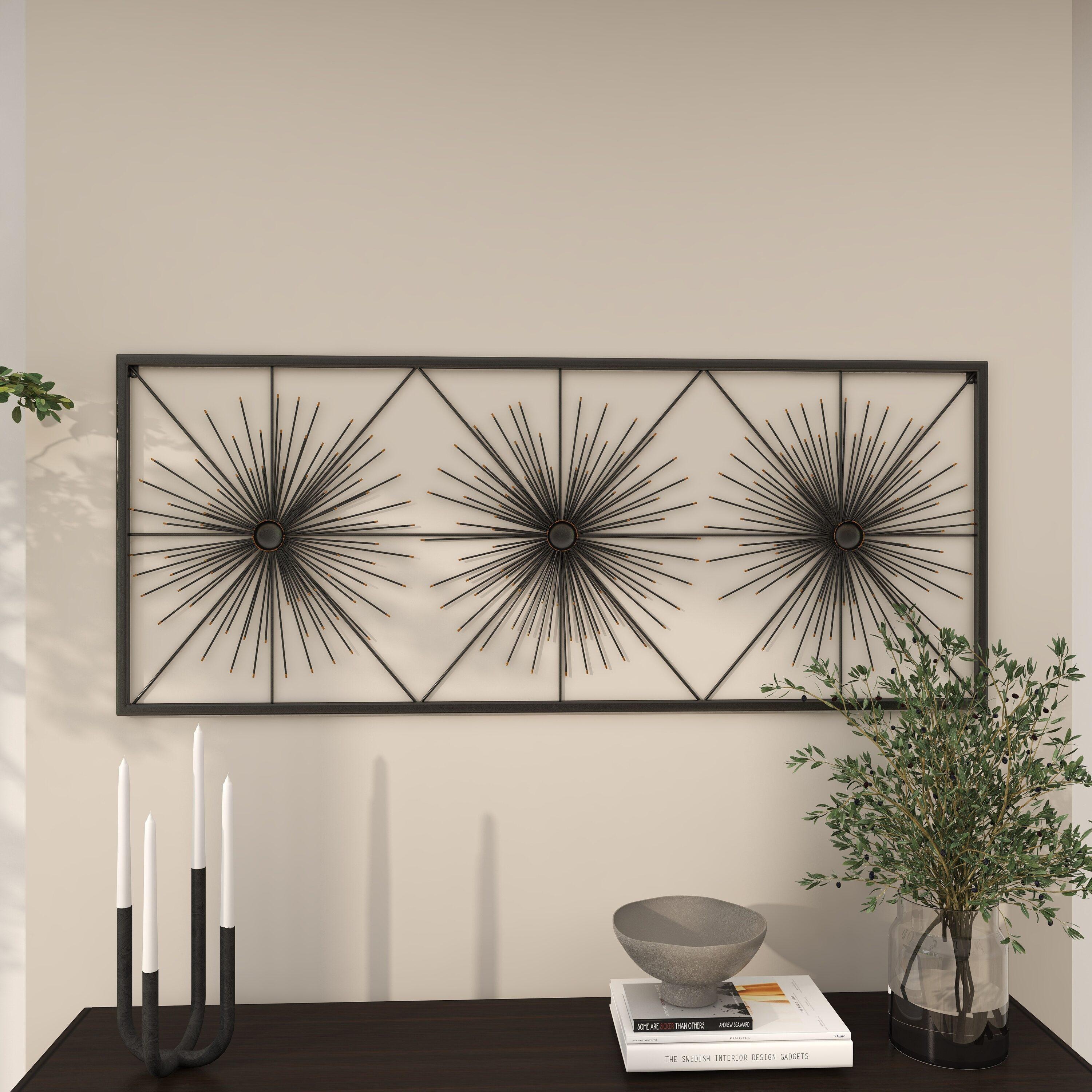 DecMode Black Metal Sea Urchin Starburst Wall Decor with Black Frame