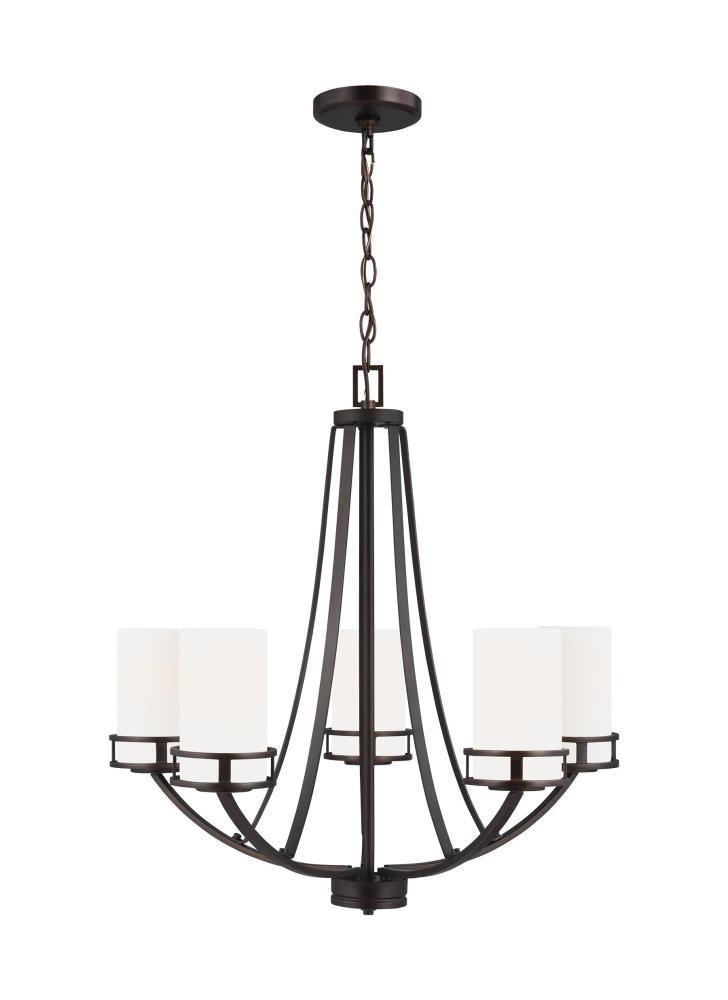 Robie Bronze 5-Light Chandelier with Etched White Glass
