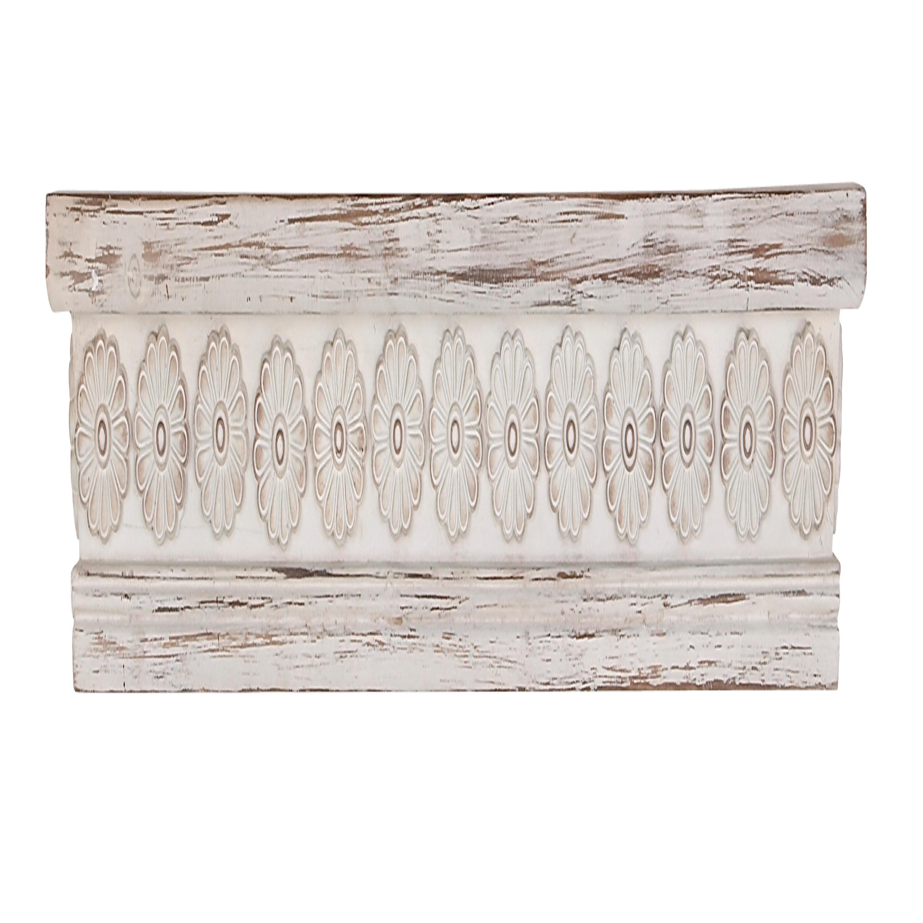 DecMode 36" x 5" Intricate Carved 1-Tier White Floral Wall Shelf