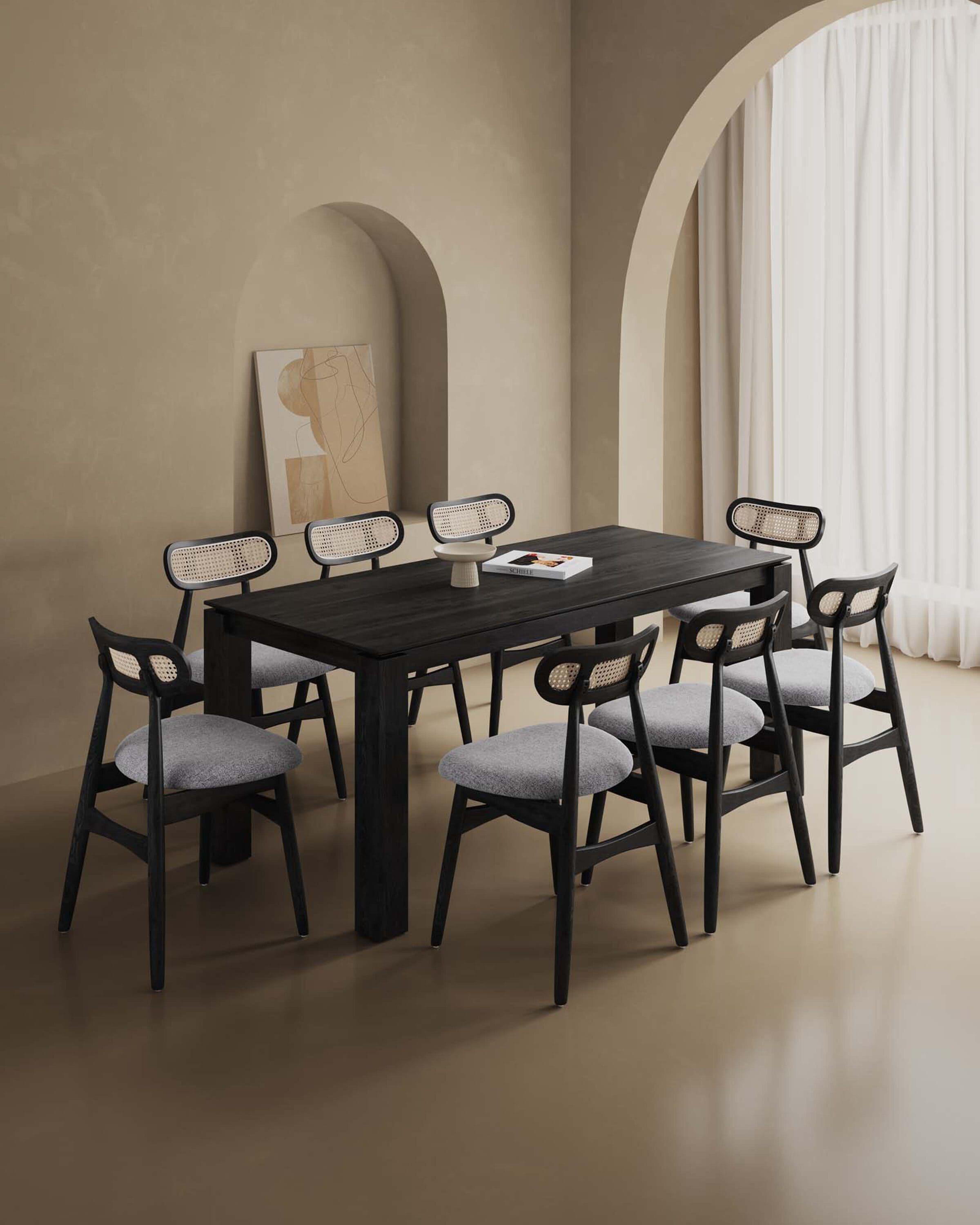 Manhattan Comfort 9pc 70.86" Rockaway & Colbert Dining Set: Upholstered Chairs, Ash Wood Frame