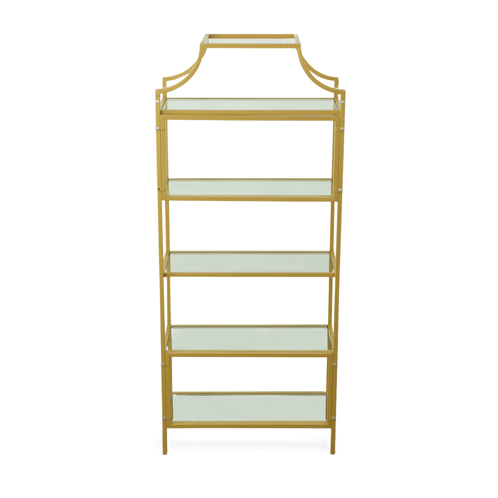 Carolina Classics Palmer Glass 5 Tier Glass Shelf Bookcase in Gold