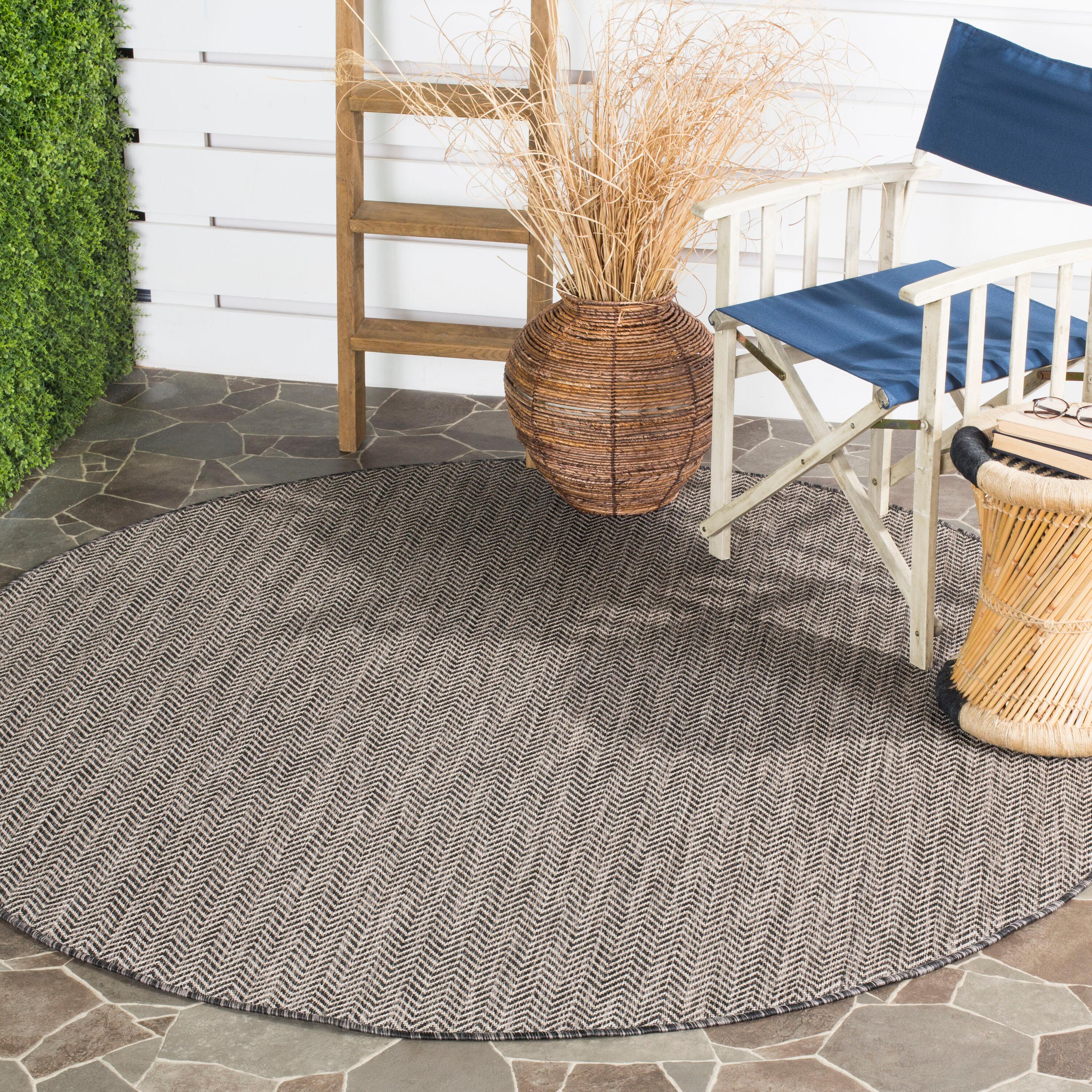 Courtyard CY8022 Power Loomed Indoor and Outdoor Area Rug - Black/Beige - 5'3" Round - Safavieh