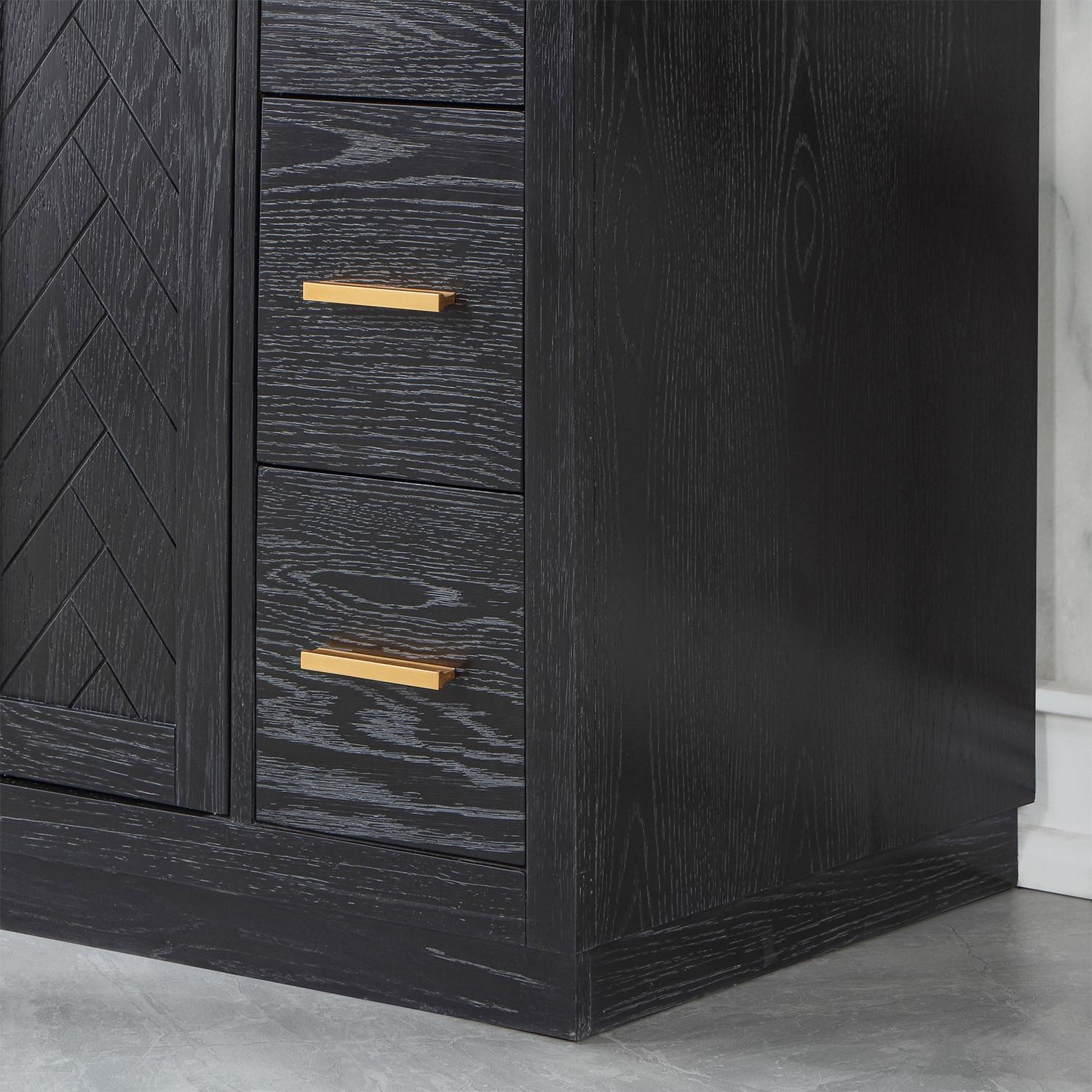 Gazsi 48" Single Bathroom Vanity Set in Black Oak with Grain White Composite Stone Countertop without Mirror