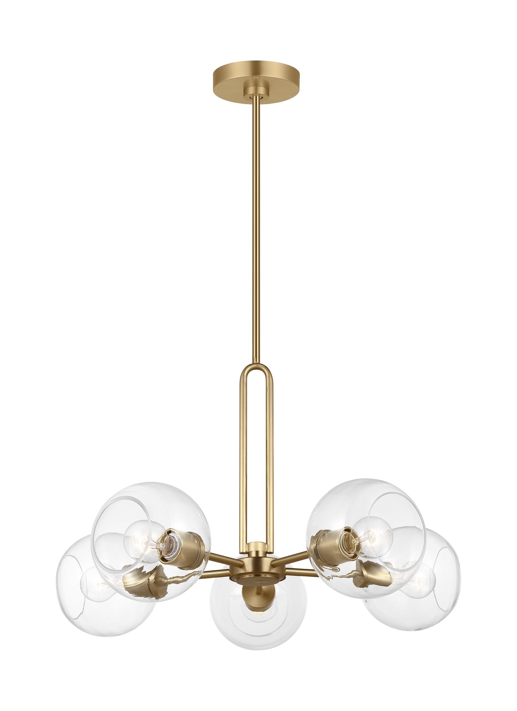 Codyn Satin Brass Sputnik 5-Light Chandelier with Clear Glass Shades