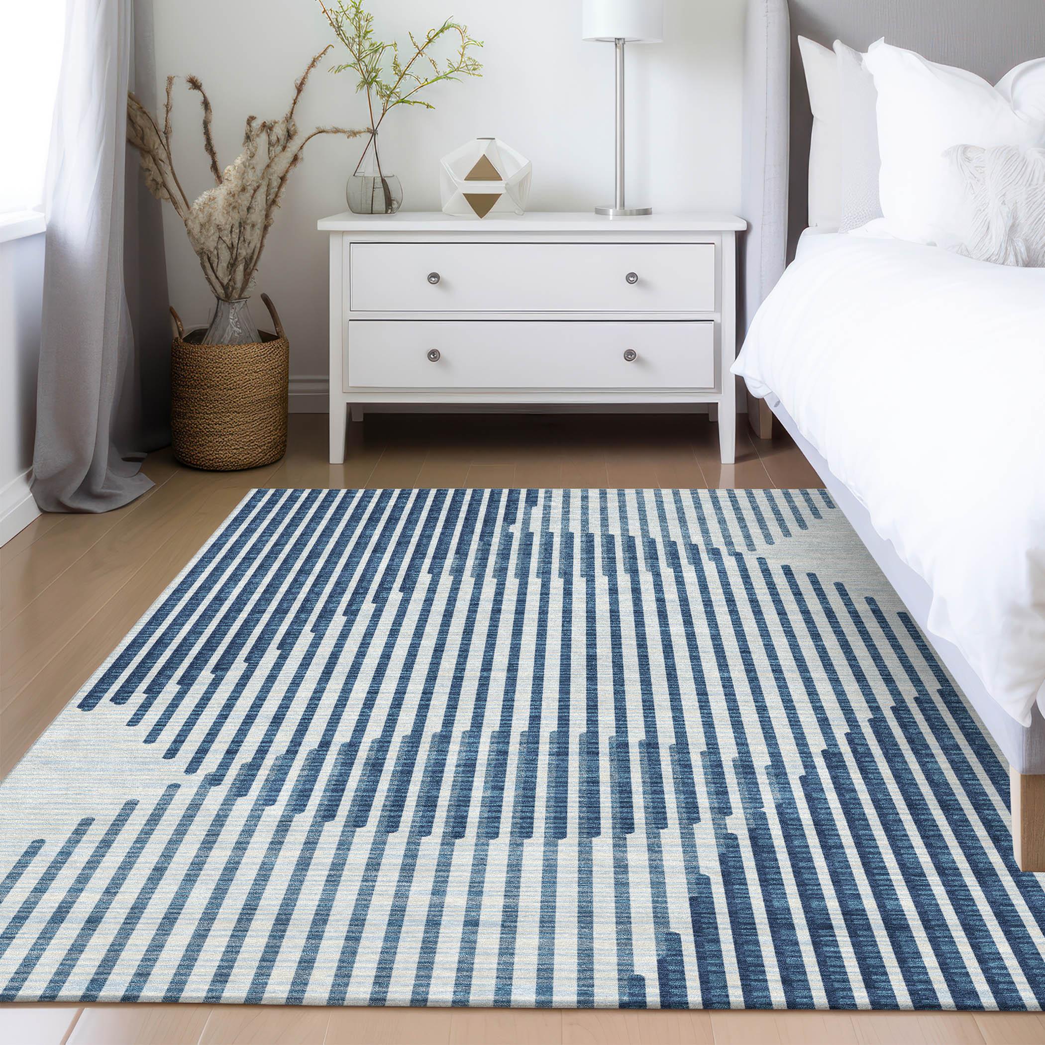 Addison Blue Rectangular Washable Synthetic Area Rug 10' x 14'