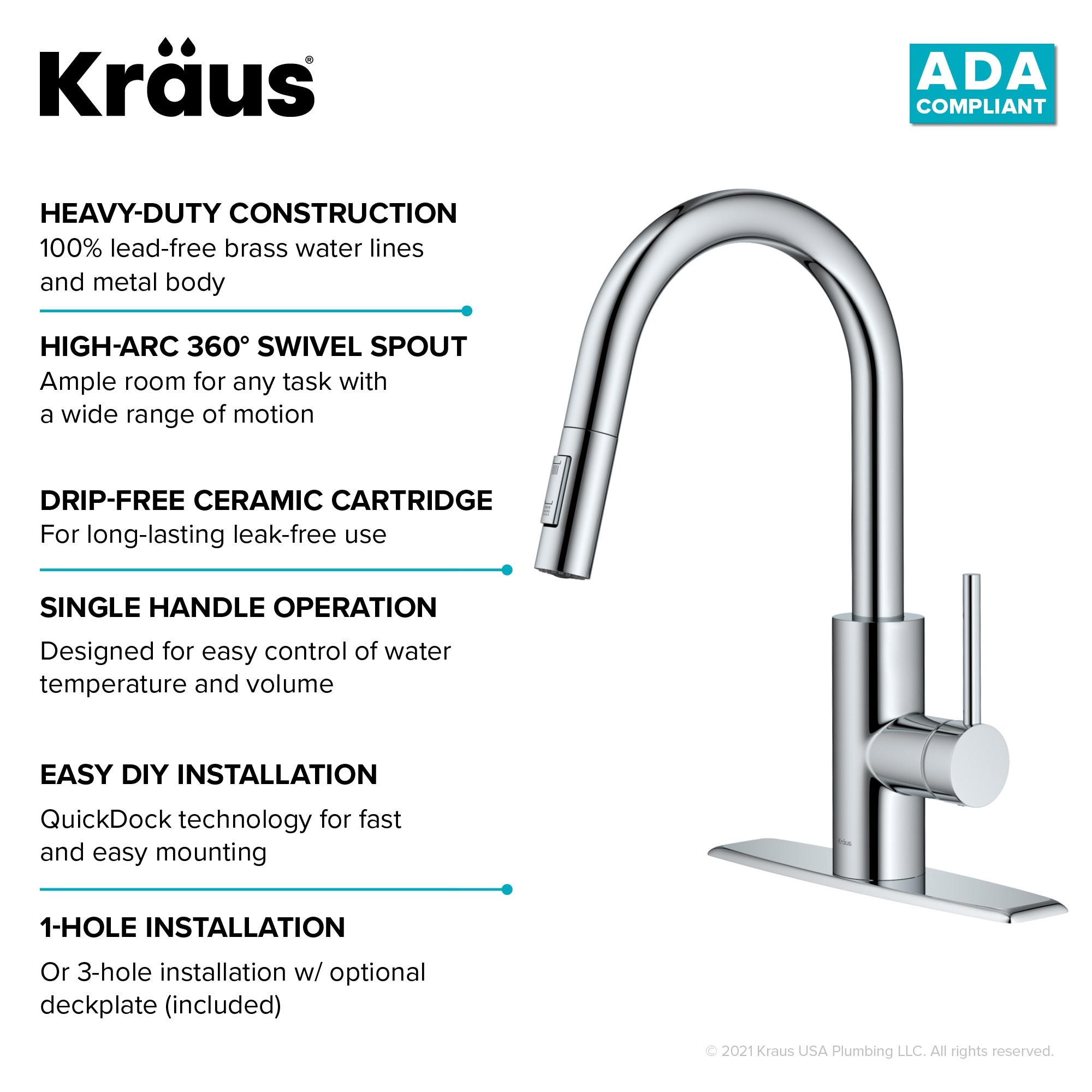 KRAUS Oletto Single Handle Pull Down Kitchen Faucet with QuickDock Top Mount Installation Assembly