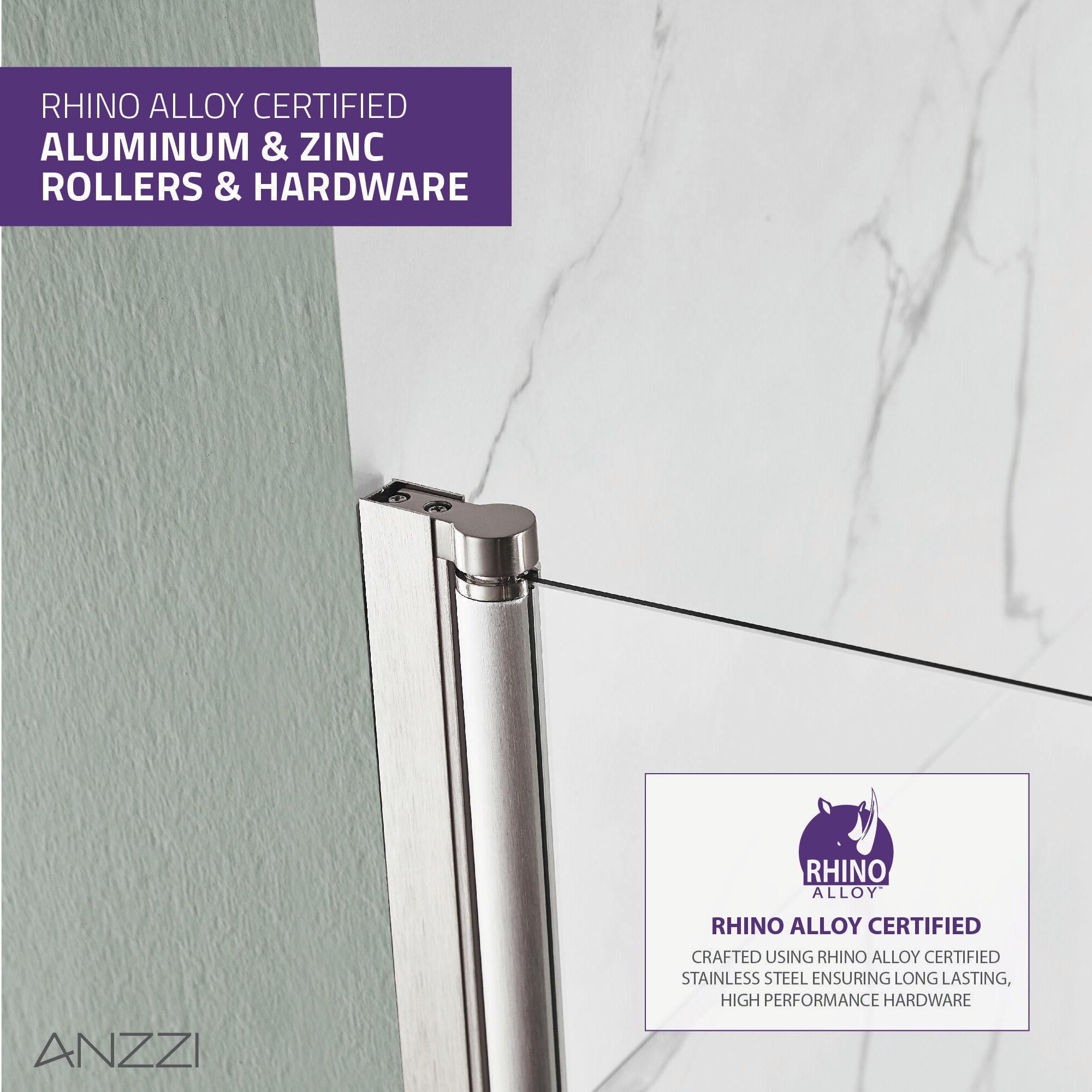 Myth 28 in. W x 56 in. H Hinged Frameless Tub Door with Tsunami Guard Technology