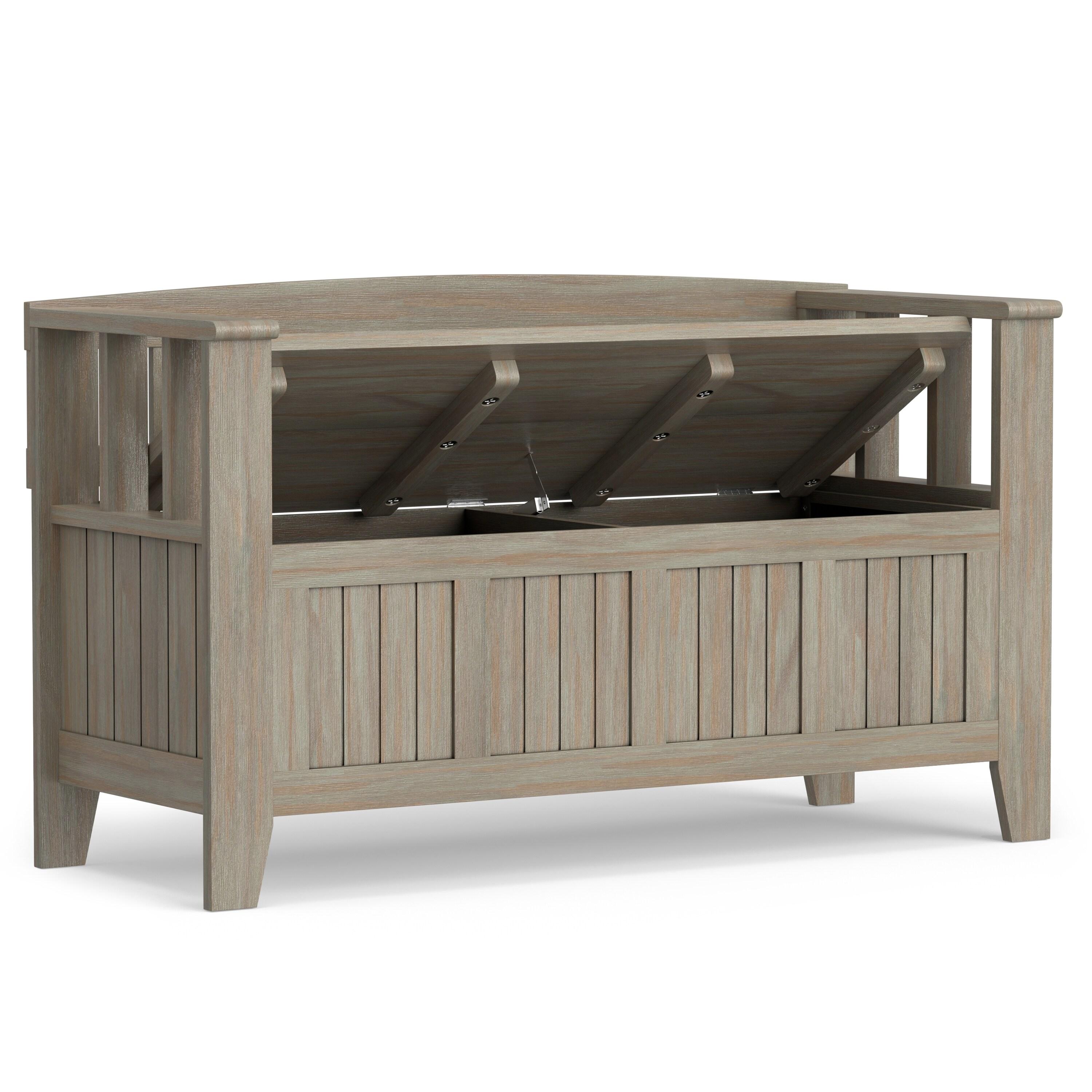Simpli Home Acadian Solid Wood Entryway Storage Bench with Lift-Top Lid and Dual Compartments