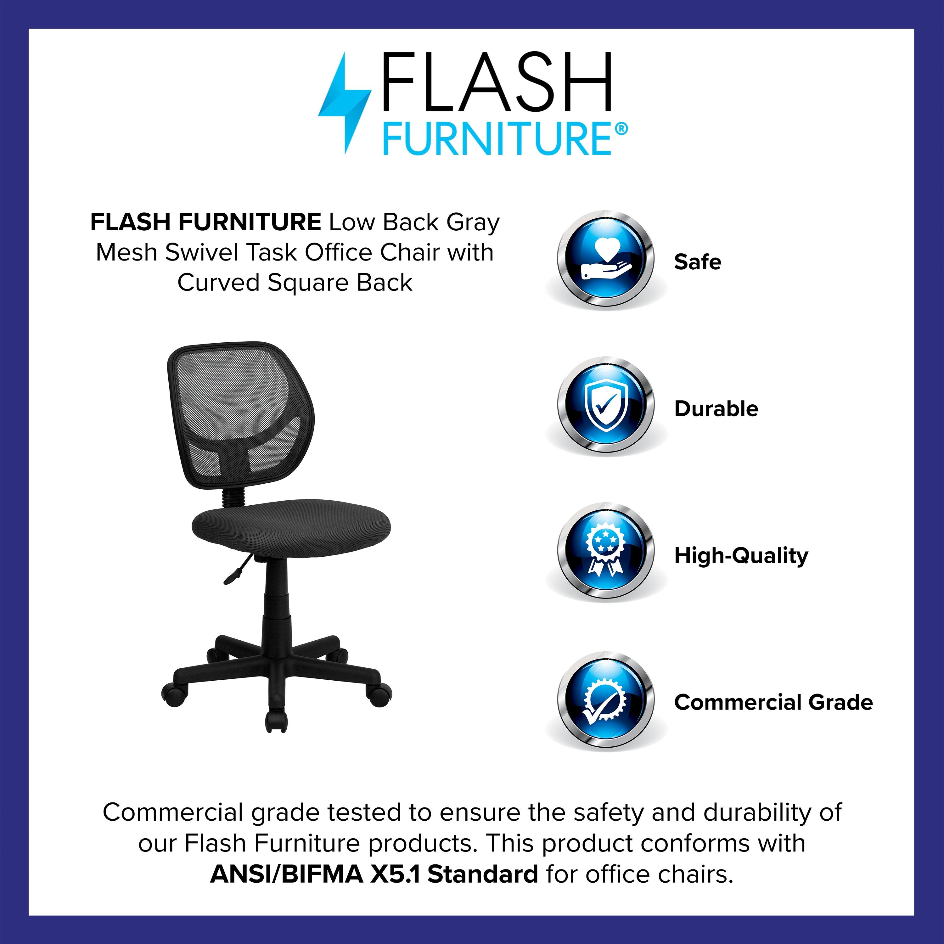 Flash Furniture Low Back Gray Mesh Swivel Task Office Chair with Curved Square Back