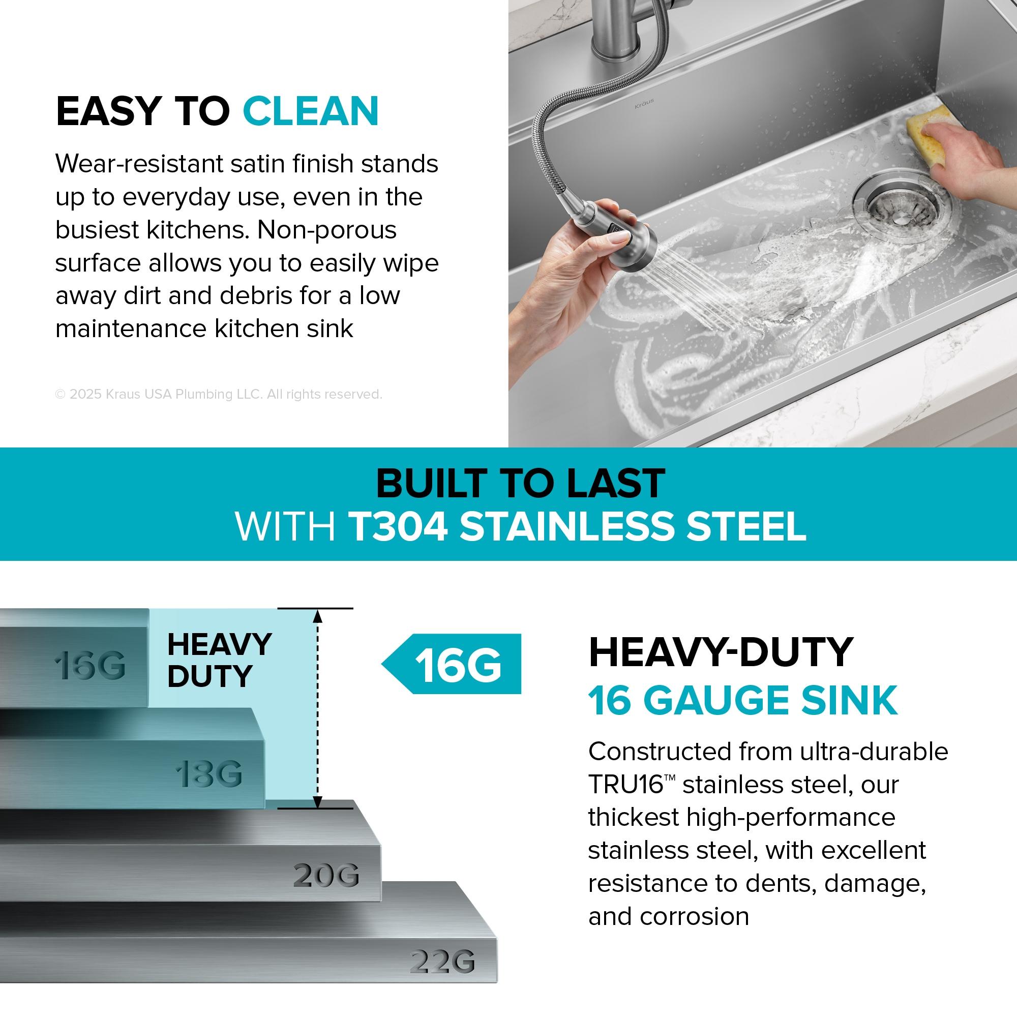 KRAUS Kore™ Workstation 33" L Top Mount Drop-In 16 Gauge Black Stainless Steel Single Bowl Kitchen Sink