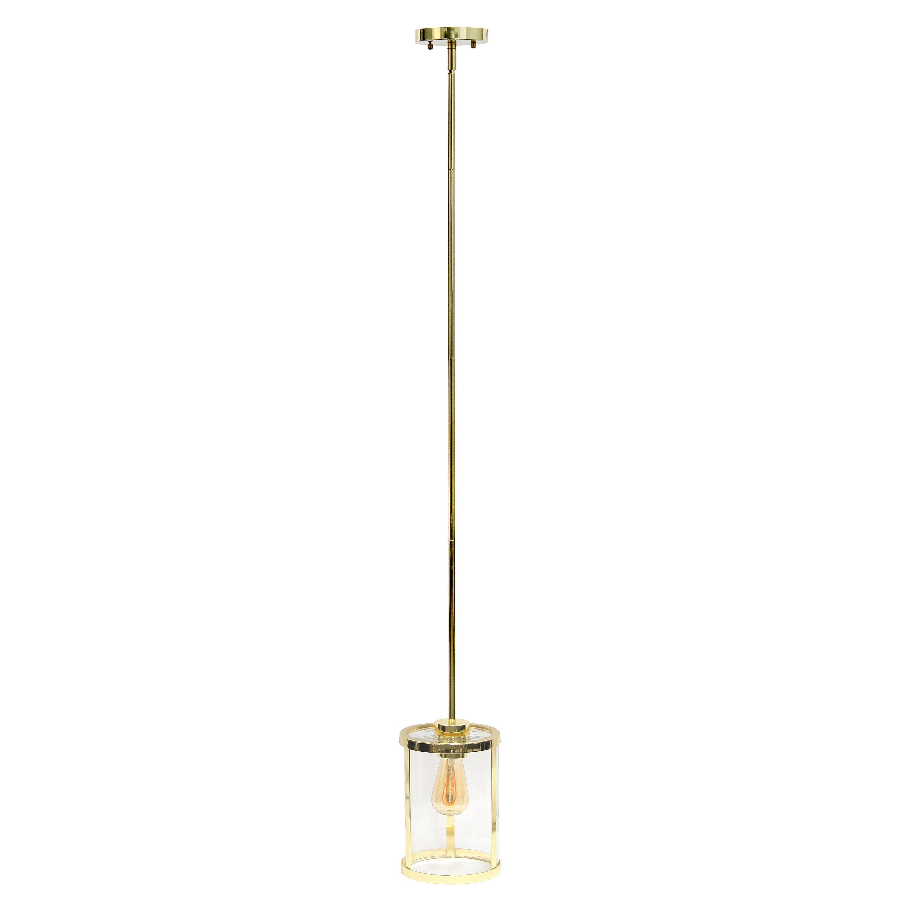 1-Light 9.25" Modern Farmhouse Adjustable Hanging Cylindrical Clear Glass Pendant Fixture with Metal Accent Gold - Lalia Home: UL Listed