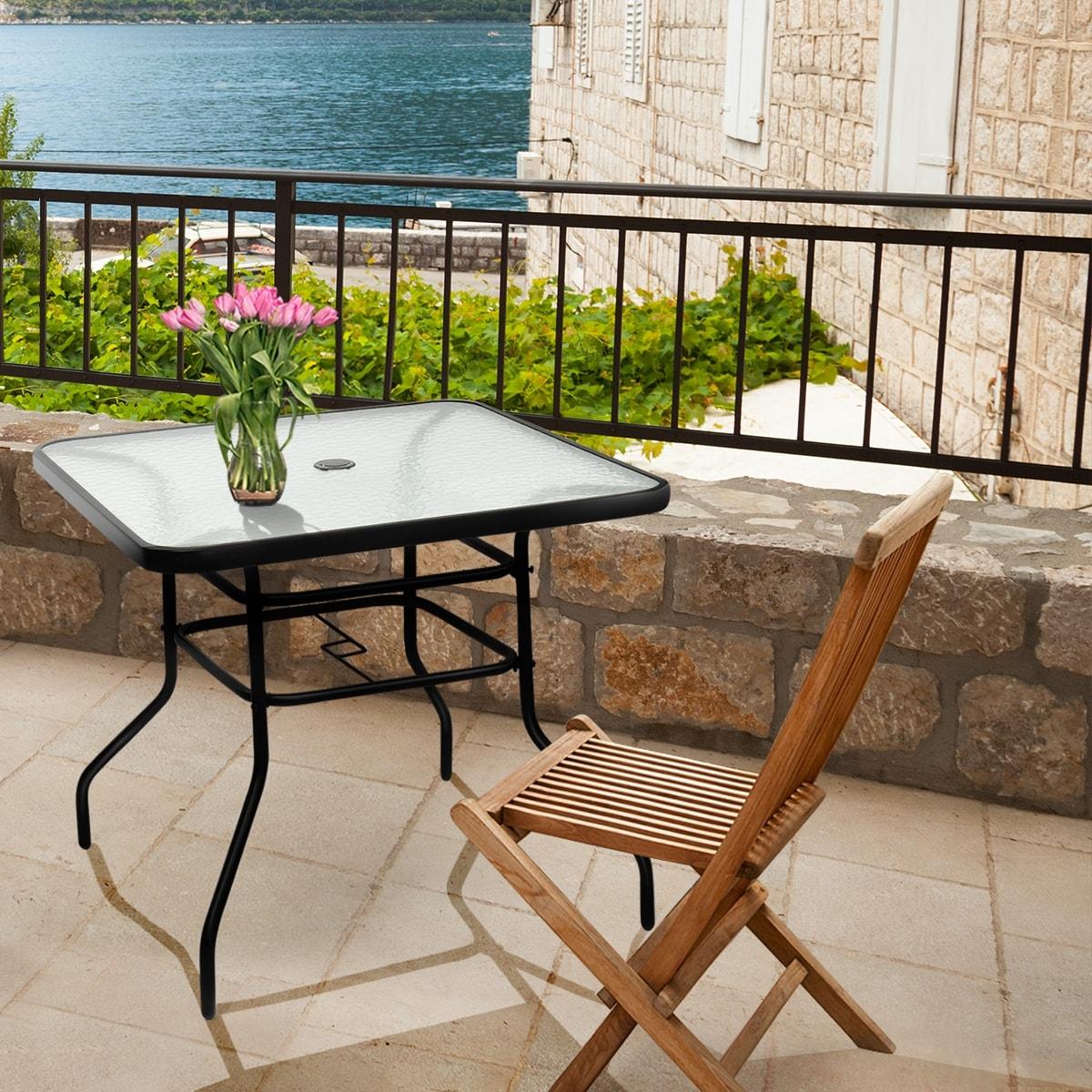 Lark Manor™ Aliyahna 32'' Patio Square Table Tempered Glass Steel Frame Outdoor Pool Yard Garden