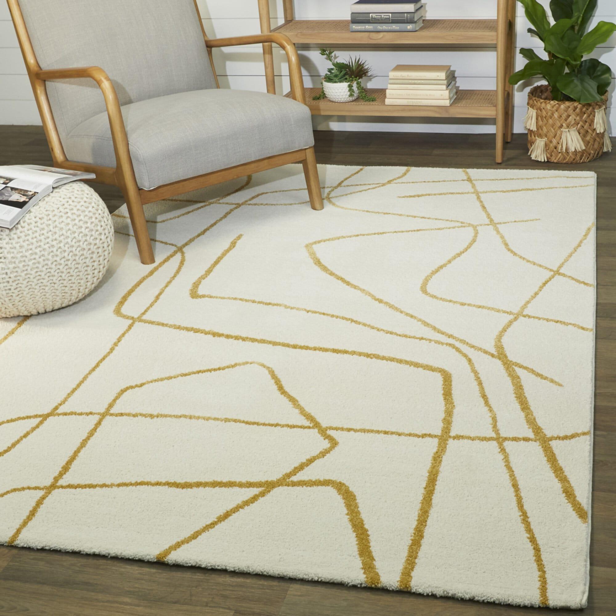 Descartes Abstract Modern Area Rug Mustard 6'7" x 9' 6' x 9' Ivory